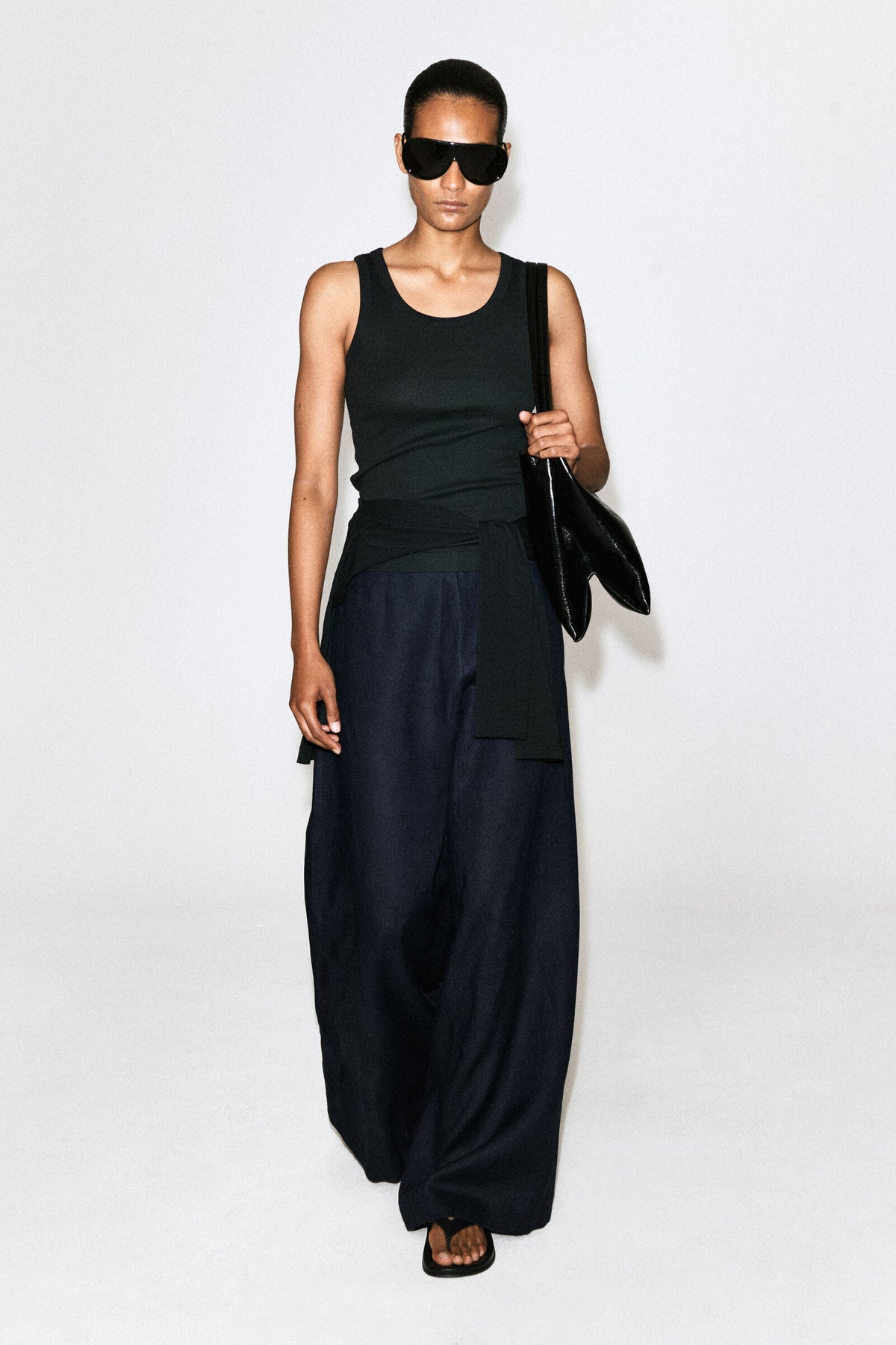 PANTALONES DE LINO DE PIERNA ANCHA - AZUL MARINO