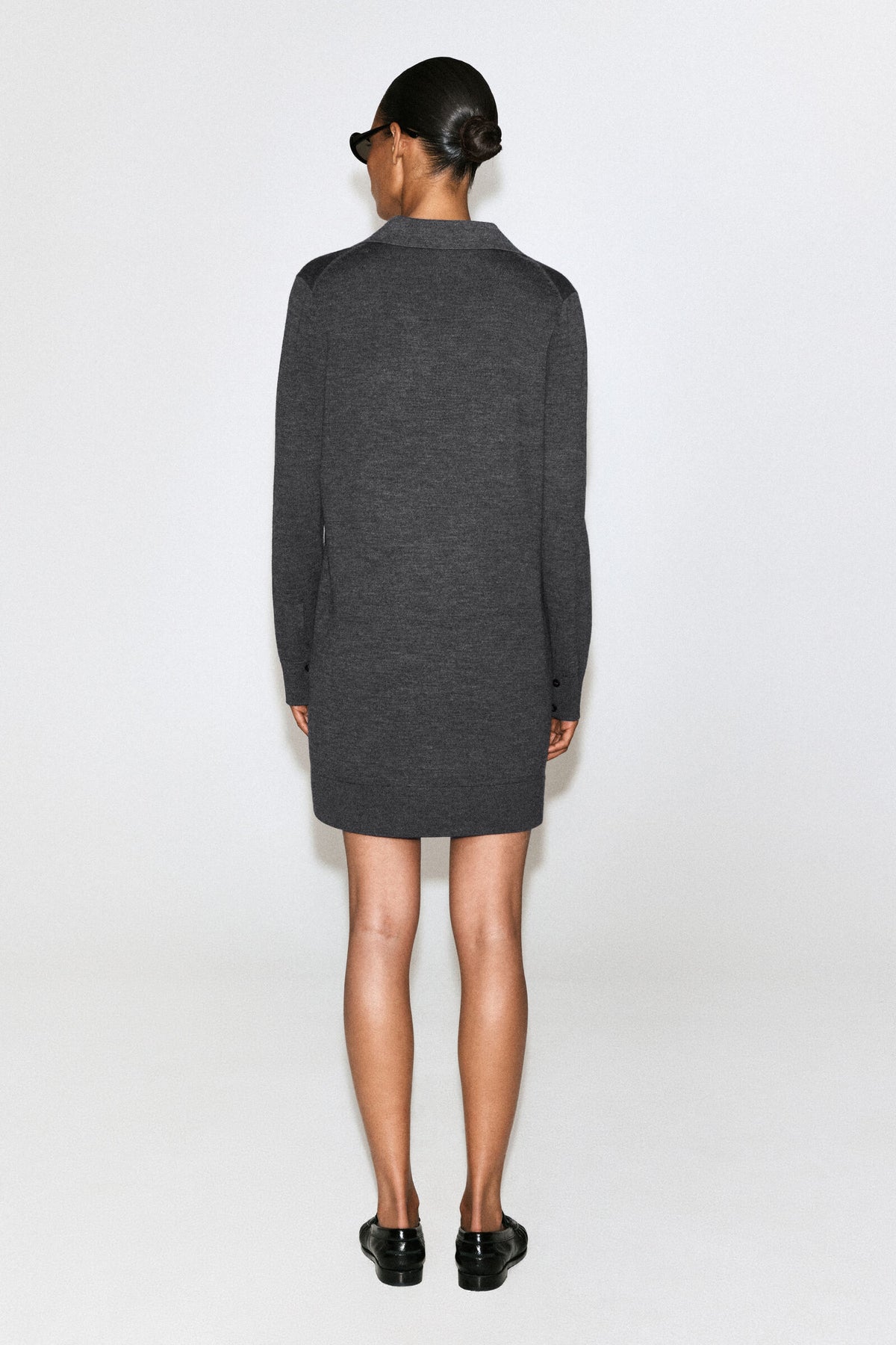 VESTIDO MINI POLO DE LANA MERINO - GRIS MÉLANGE