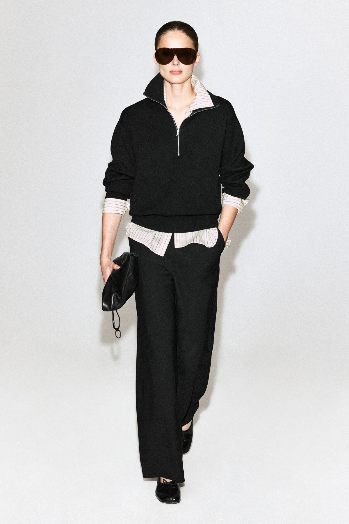 PANTALONES DE CREPE DE PUNTO DE PIERNA ANCHA - NEGRO