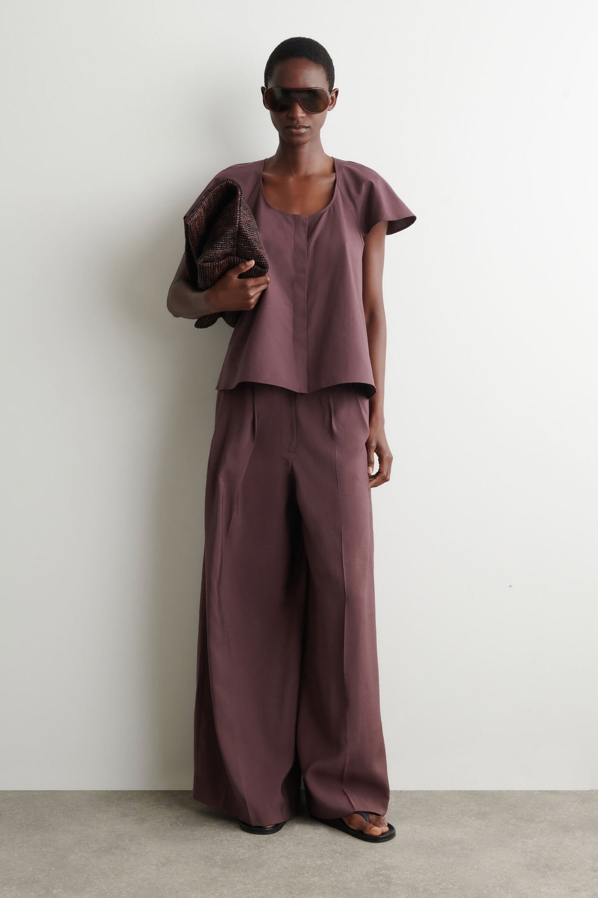 BLUSA DE ALGODÓN CON MANGAS ACAMPANADAS - ROJO OSCURO