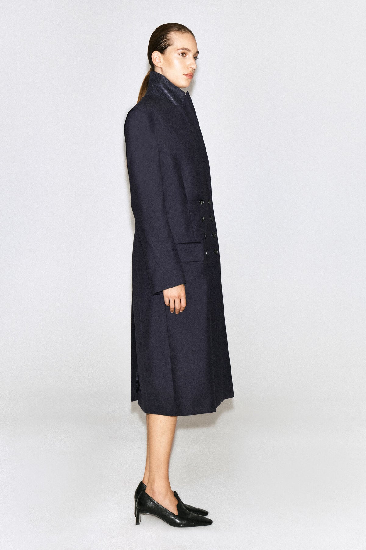 BLAZER LARGO DE LANA CON DOBLE BOTONADURA - MARINO