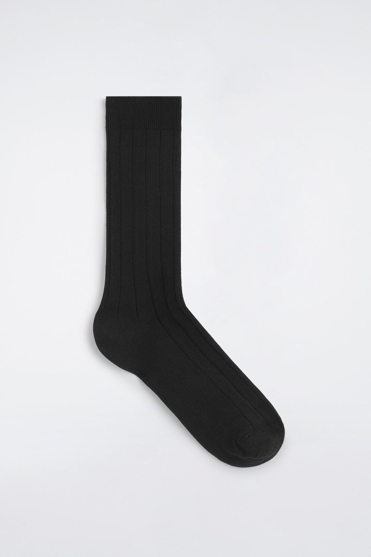 CALCETINES DE ALGODÓN MERCERIZADO TEJIDO ACANALADO - NEGRO