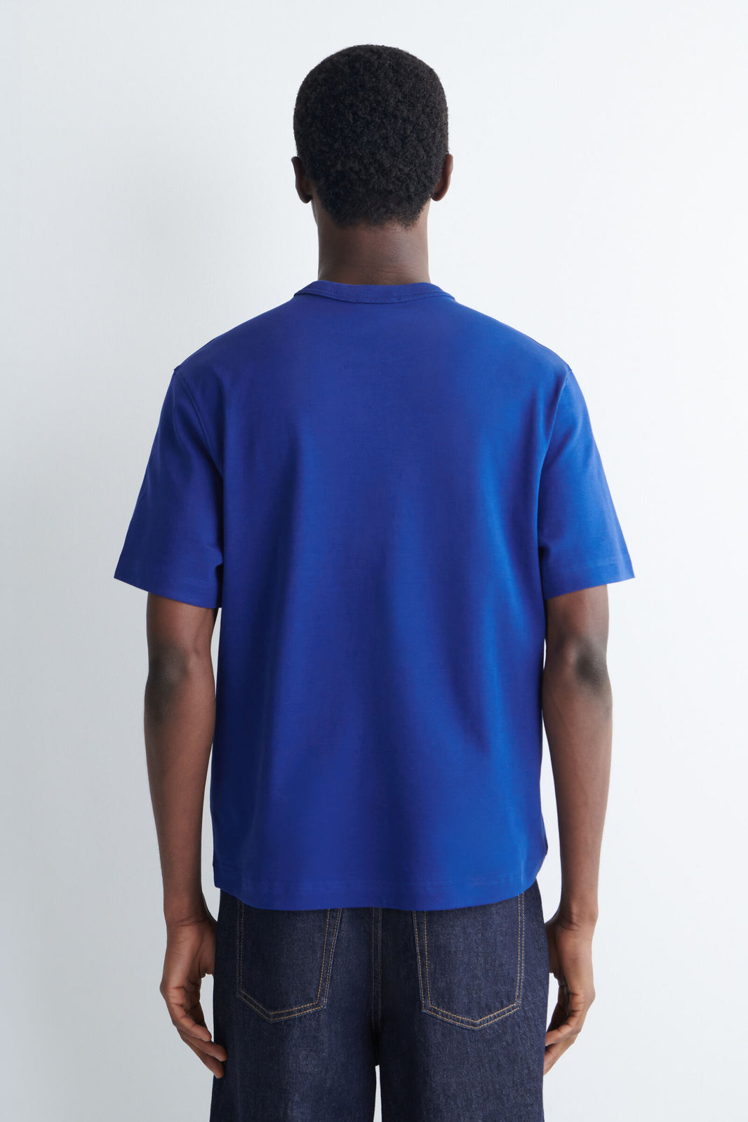 CAMISETA DE ALGODÓN ENTRELAZADO CON CUELLO REDONDO - AZUL BRILLANTE