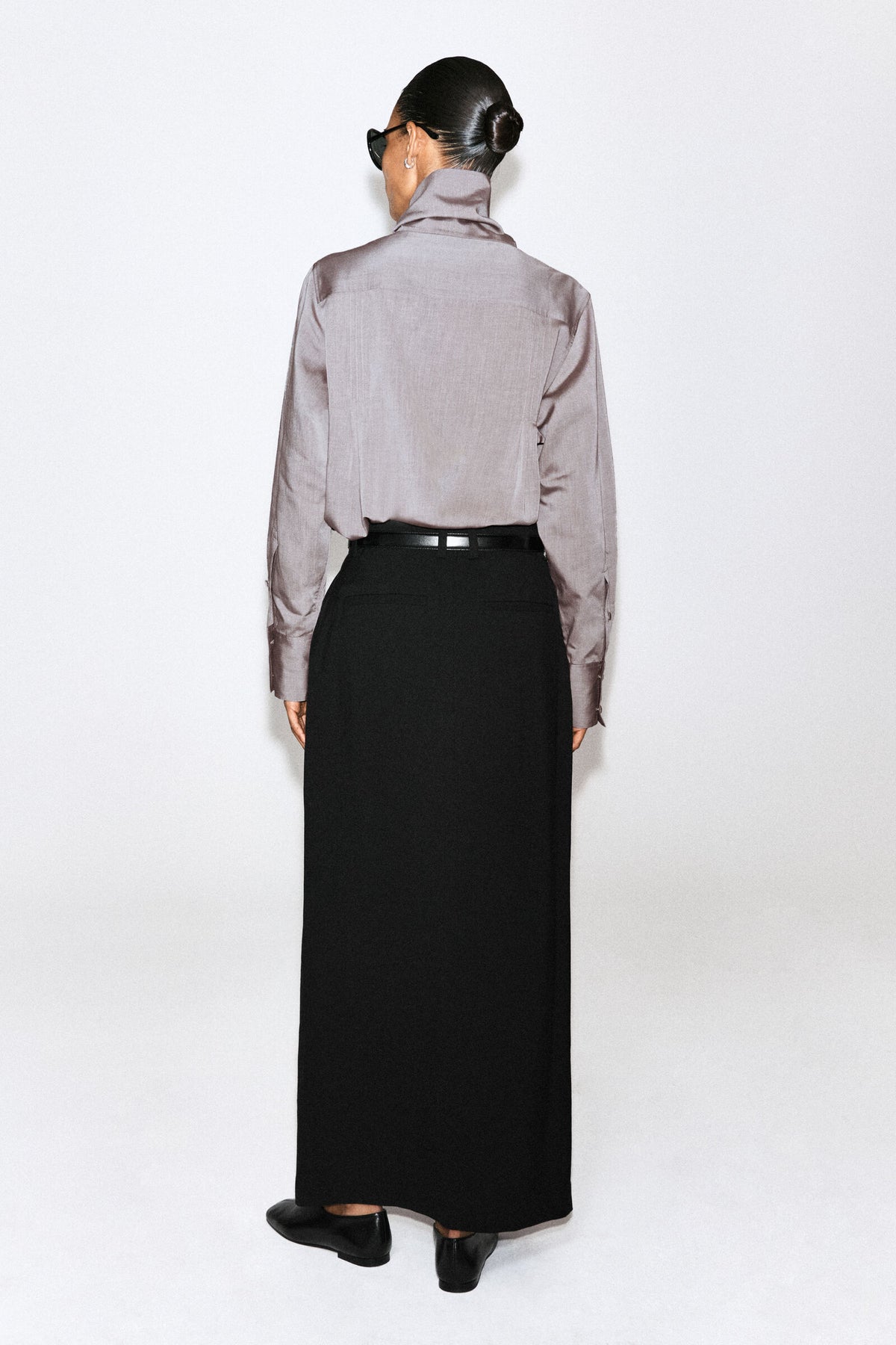 CAMISA DE LYOCELL-ALGODÓN CON CUELLO DE EMBUDO - LILA