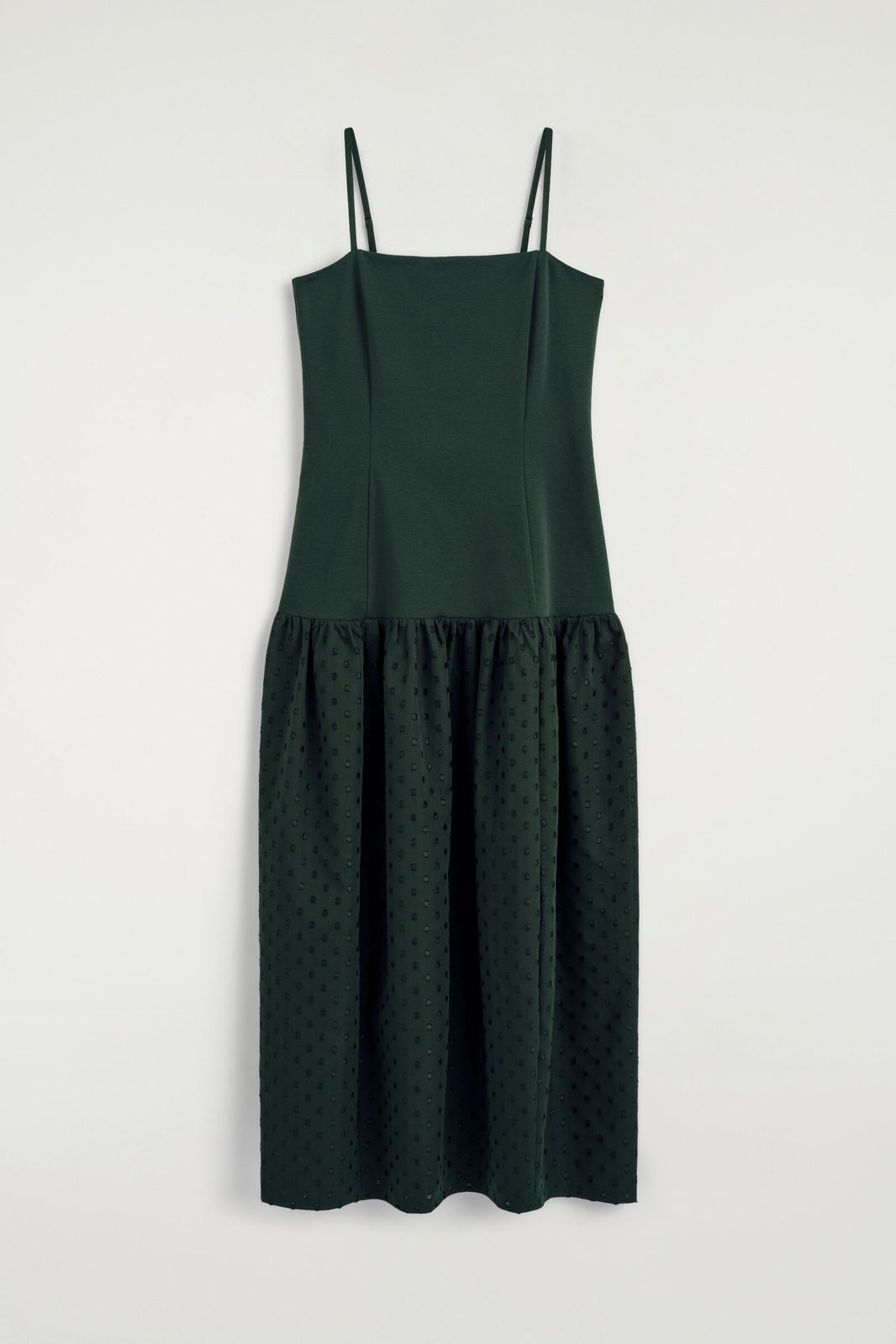 VESTIDO CON CINTURA CAÍDA Y LUNARES - VERDE / LUNARES | DescriptiveStillLife