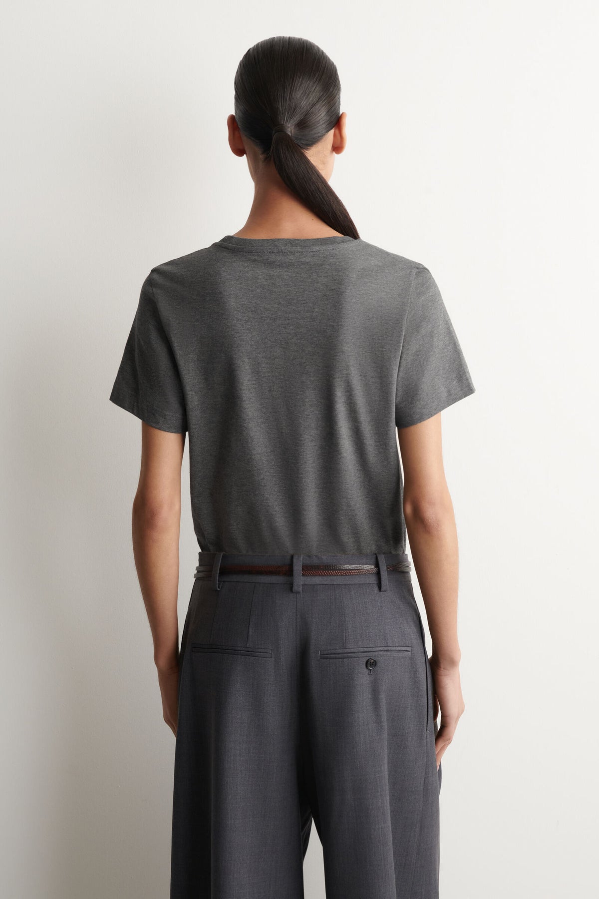 CAMISETA DE ALGODÓN CON CUELLO REDONDO - GRIS JASPEADO