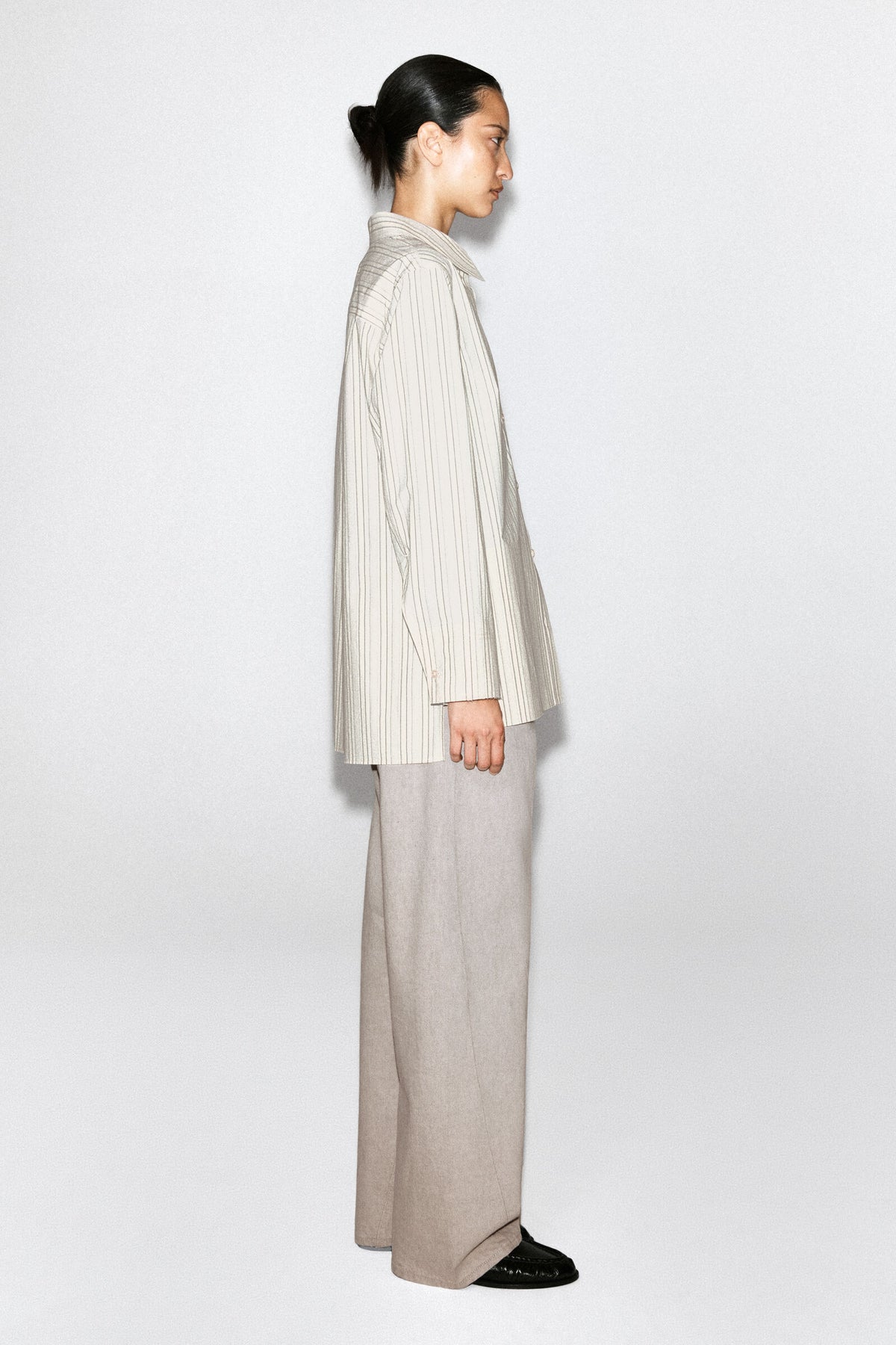 CAMISA DE ALGODÓN CON PANELES UNIDOS - MARFIL / GRIS / RAYADO