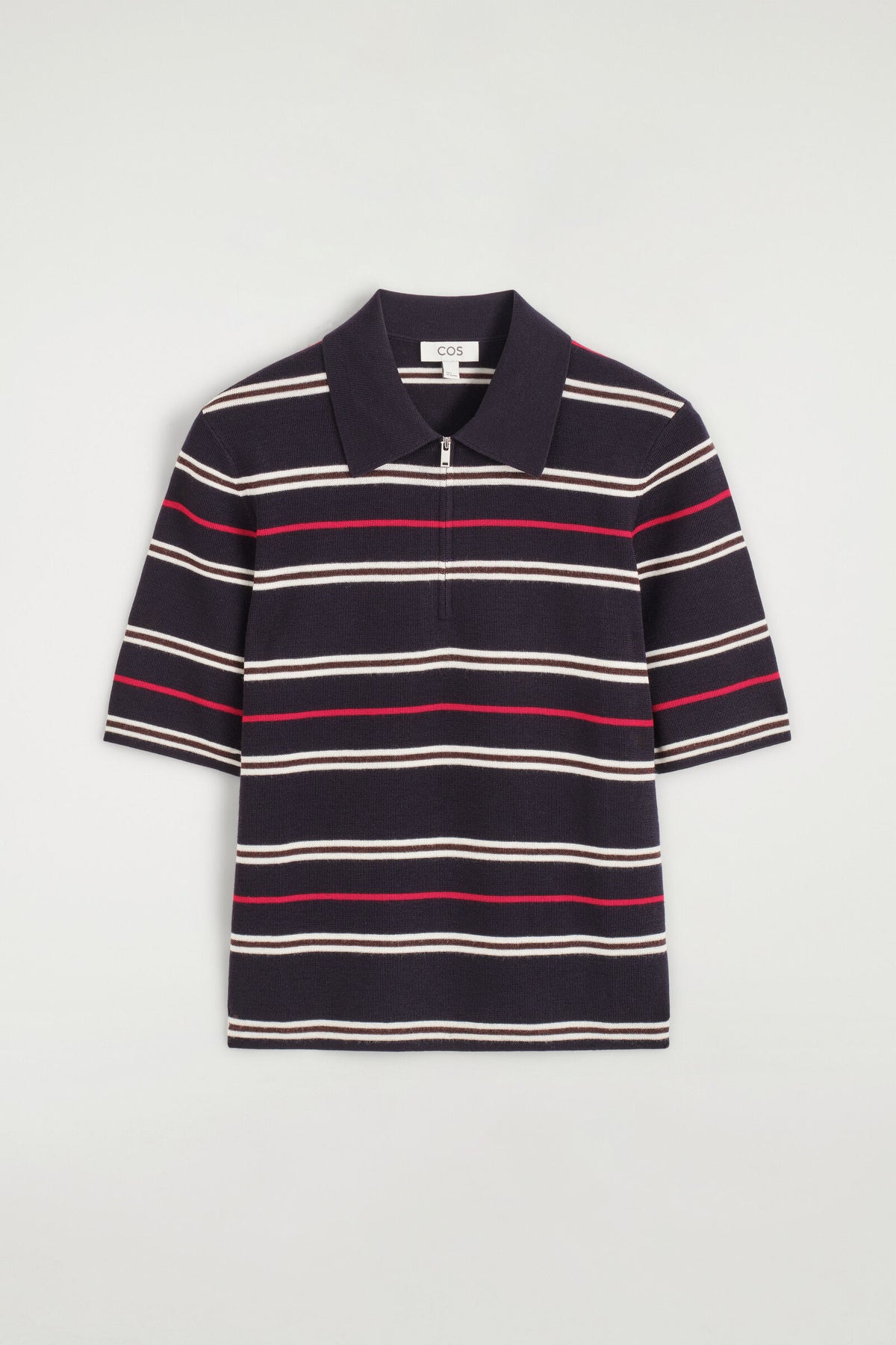 POLO DE LANA MERINO CON CREMALLERA - MARINO / ROJO / A RAYAS | DescriptiveStillLife