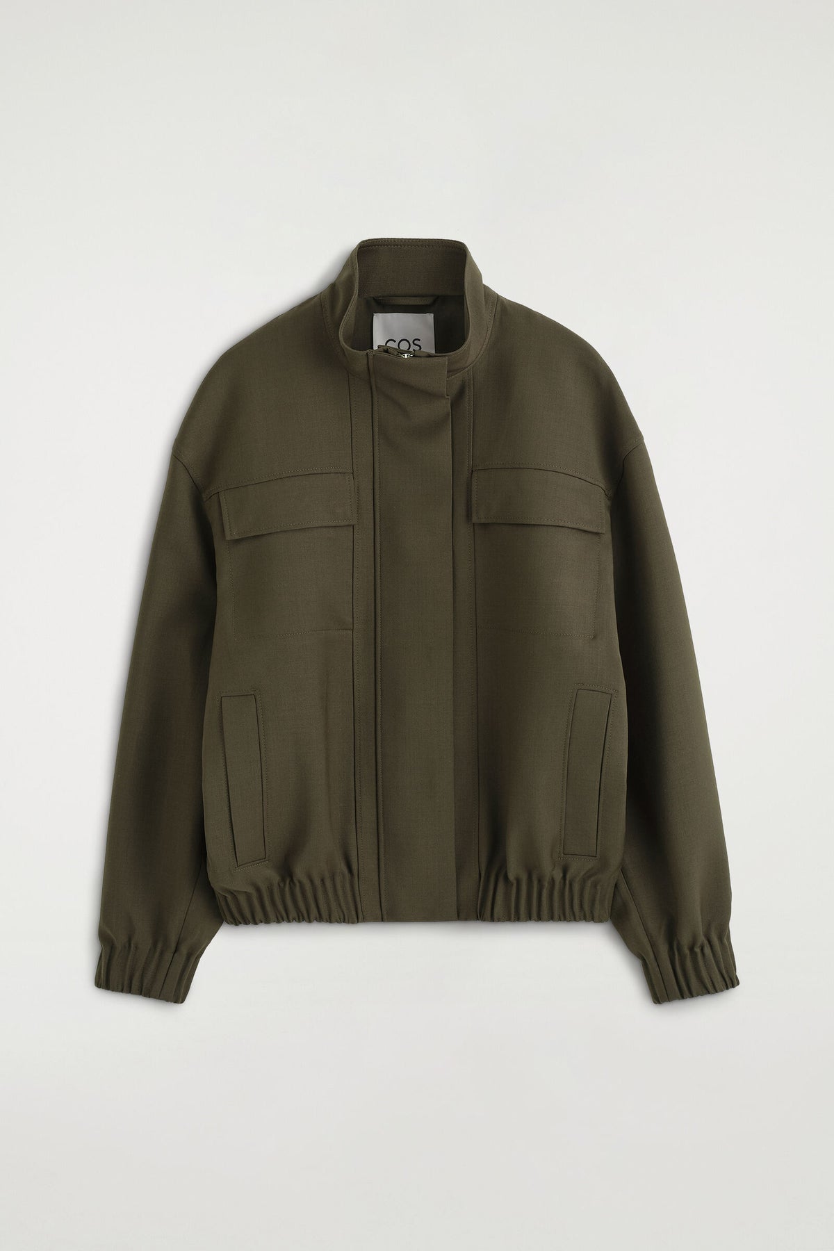 CHAQUETA BOMBER DE MEZCLA DE LANA CON CUELLO DE EMBUDO - KHAKI MÉLANGE | DescriptiveStillLife