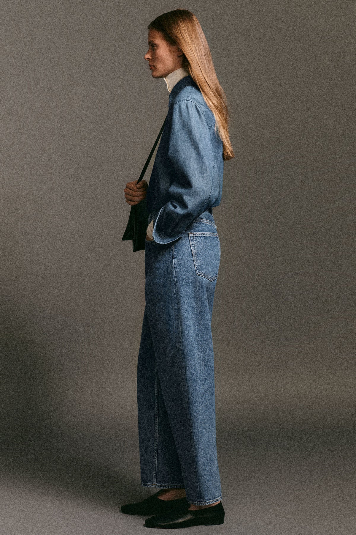 CAMISA DE MEZCLILLA LARGA - AZUL | Lookbook