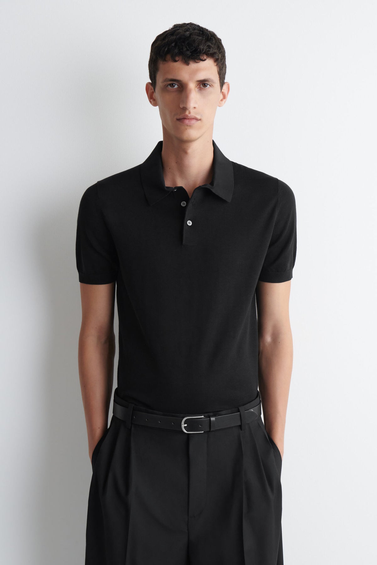 POLO DE SEDA TEJIDO SLIM - NEGRO