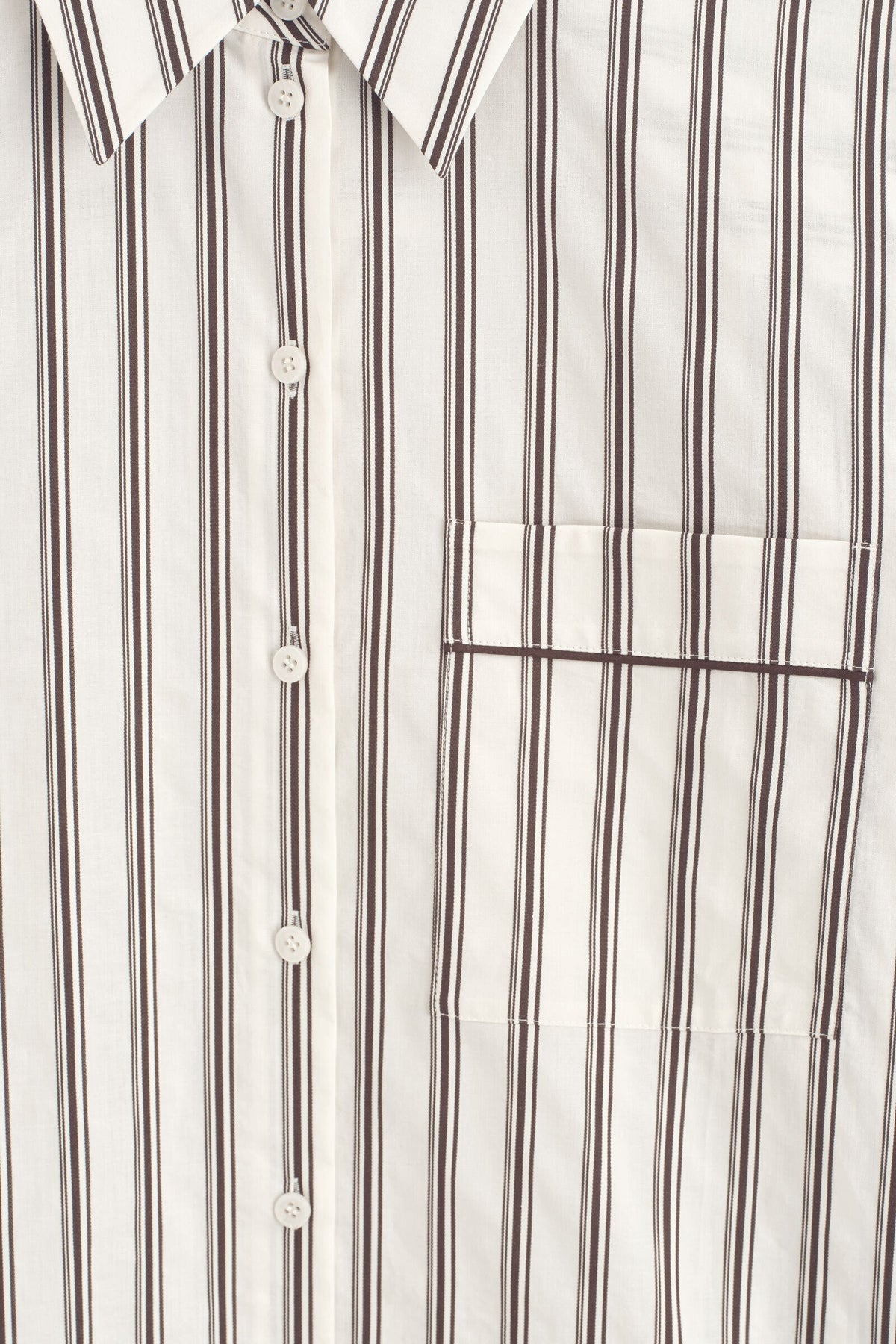 CAMISA DE ALGODÓN A RAYAS CON CONTRASTE - BLANCO / MARRÓN / RAYADO | DescriptiveDetail