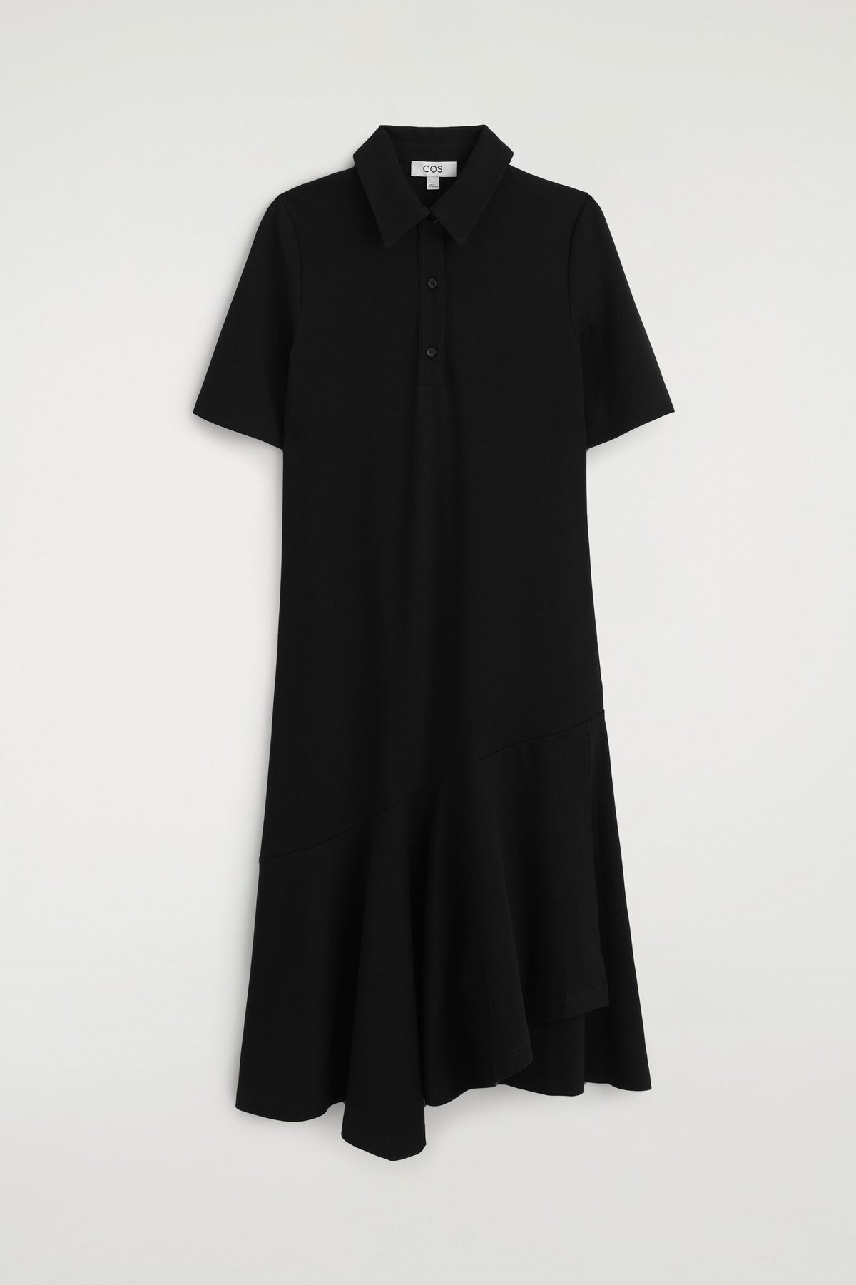 VESTIDO CAMISERO MIDI DE JERSEY ACAMPANADO - NEGRO | DescriptiveStillLife