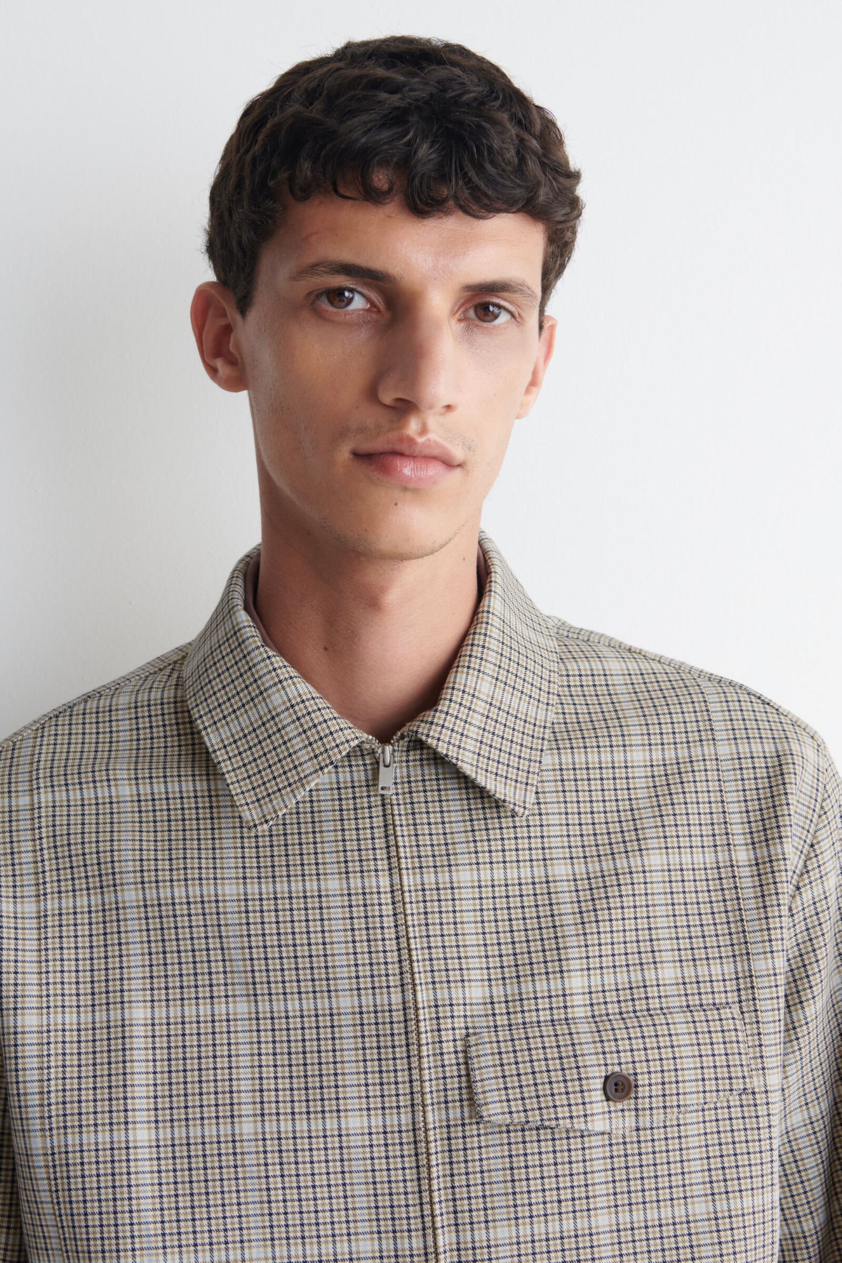 SOBRECAMISA DE ALGODÓN CON CIERRE DE CREMALLERA - BEIGE / A CUADROS