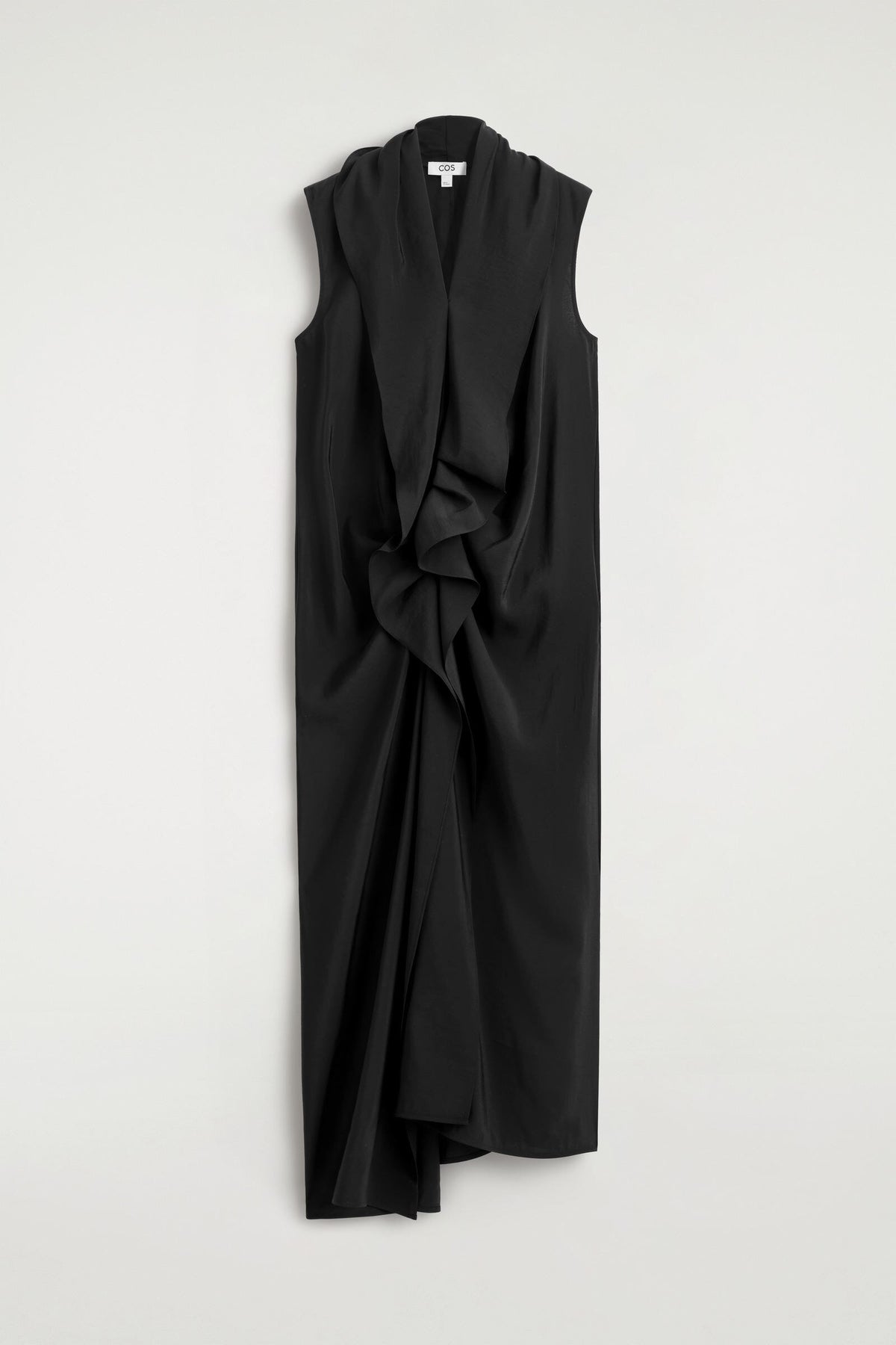 VESTIDO MIDI CON DRAPEADO Y VOLANTES - NEGRO - StillMedia/DescriptiveStillLife