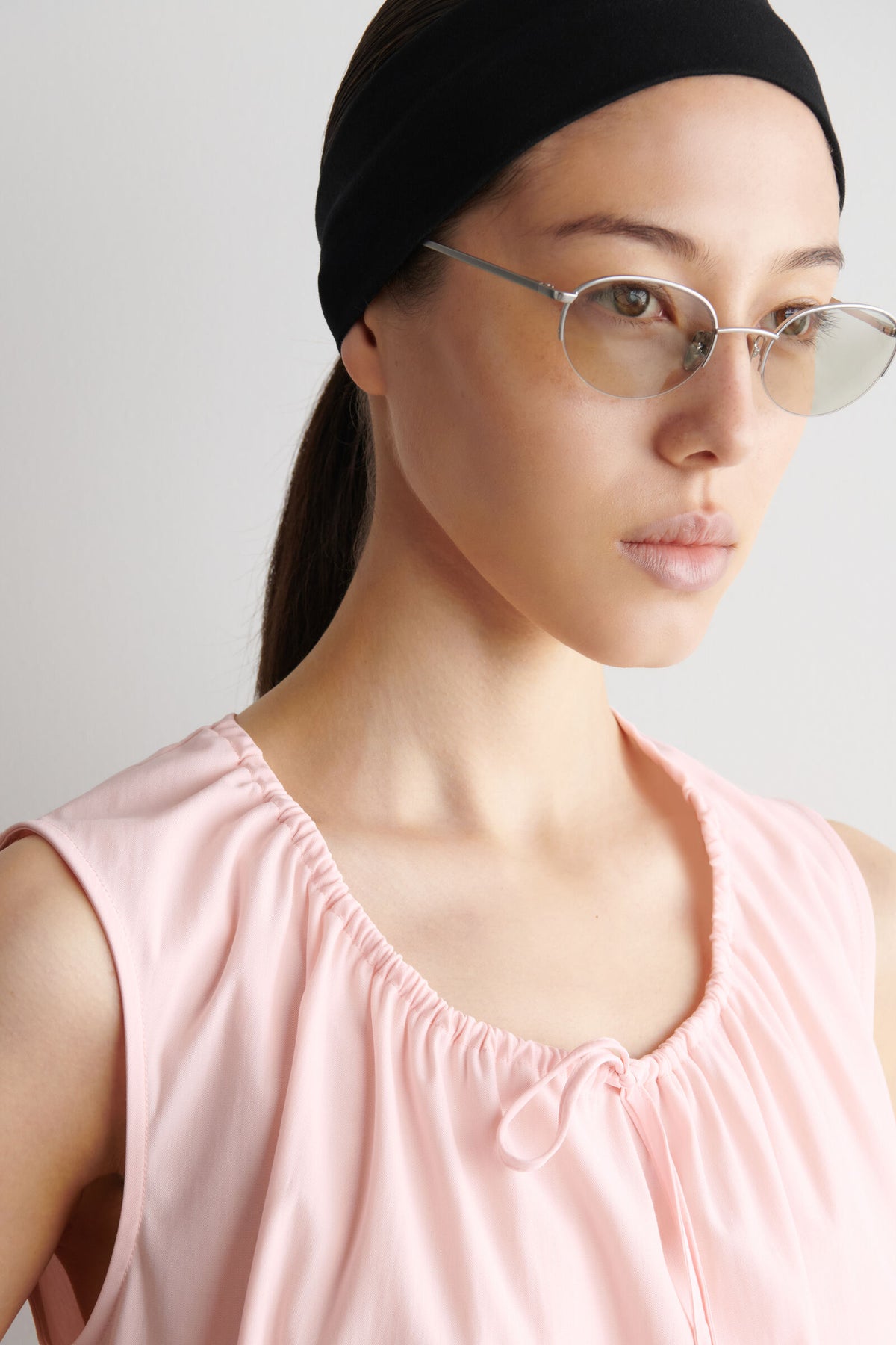 CAMISETA DE JERSEY CON CUELLO FRUNCIDO - ROSA CLARO 