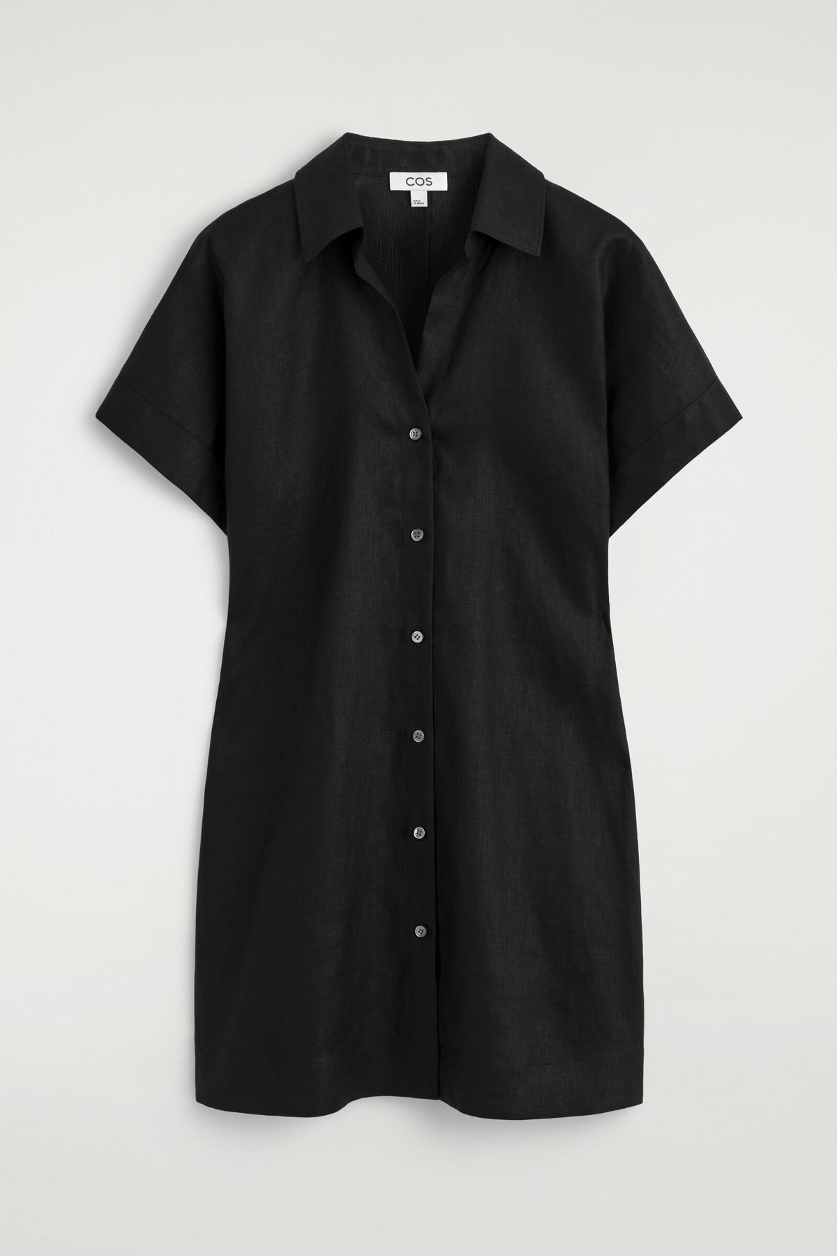 VESTIDO CAMISERO DE LINO CON CUELLO ABIERTO - NEGRO | DescriptiveStillLife