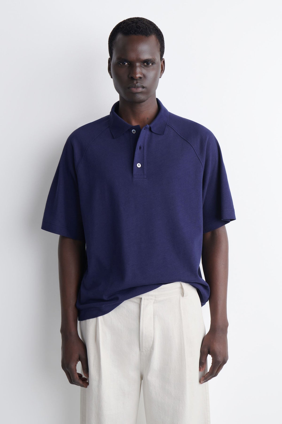 CAMISETA RELAJADA DE ALGODÓN Y LINO - AZUL MARINO - StillMedia/Lookbook