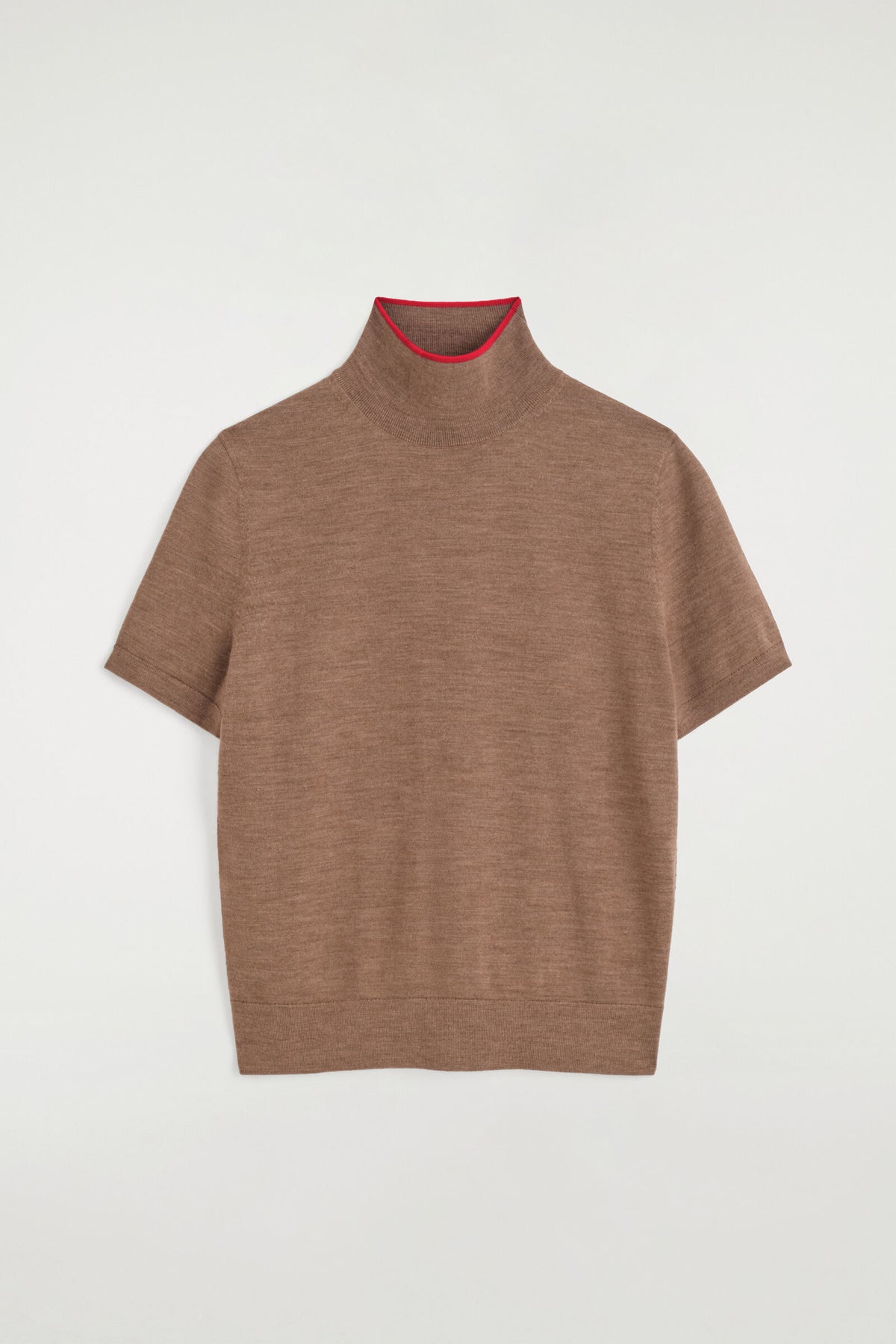 TOP DE CUELLO ALTO DE LANA MERINO - MEZCLA BEIGE / ROJO | DescriptiveStillLife