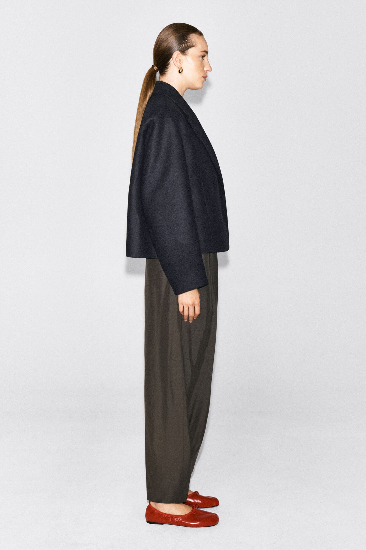 SACO OVERSIZE CORTO DE MEZCLA DE LANA - MARINO