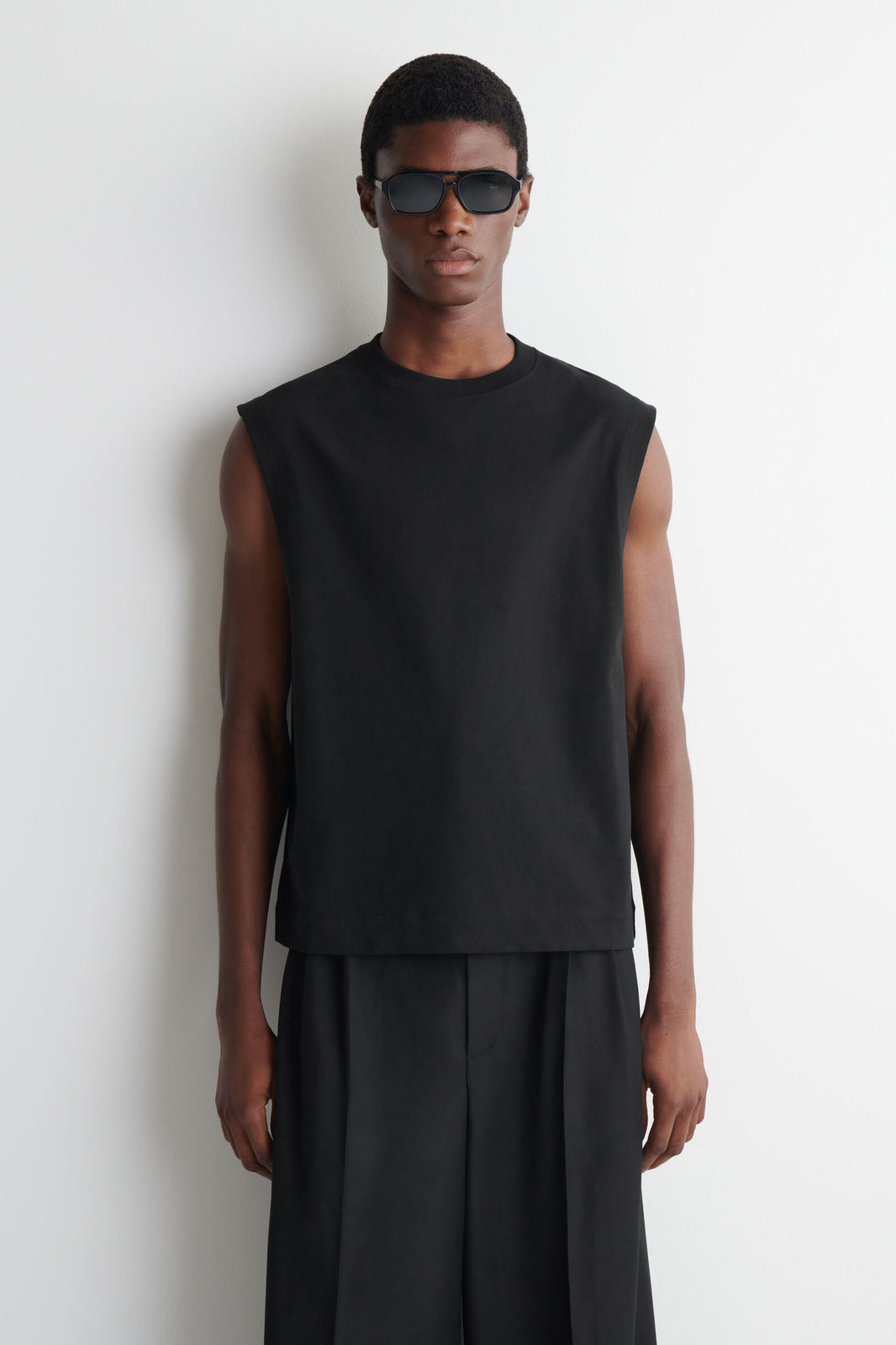 RELAXED COTTON-CREPE TANK TOP - NEGRO