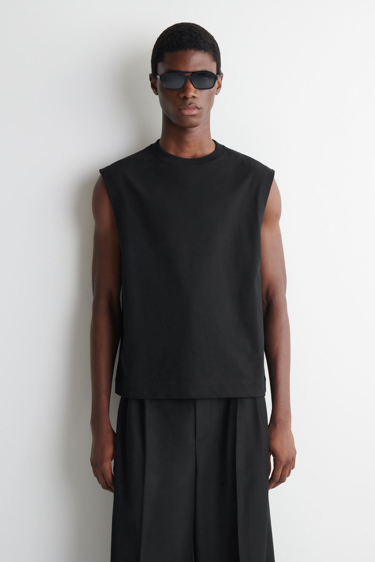 RELAXED COTTON-CREPE TANK TOP - NEGRO