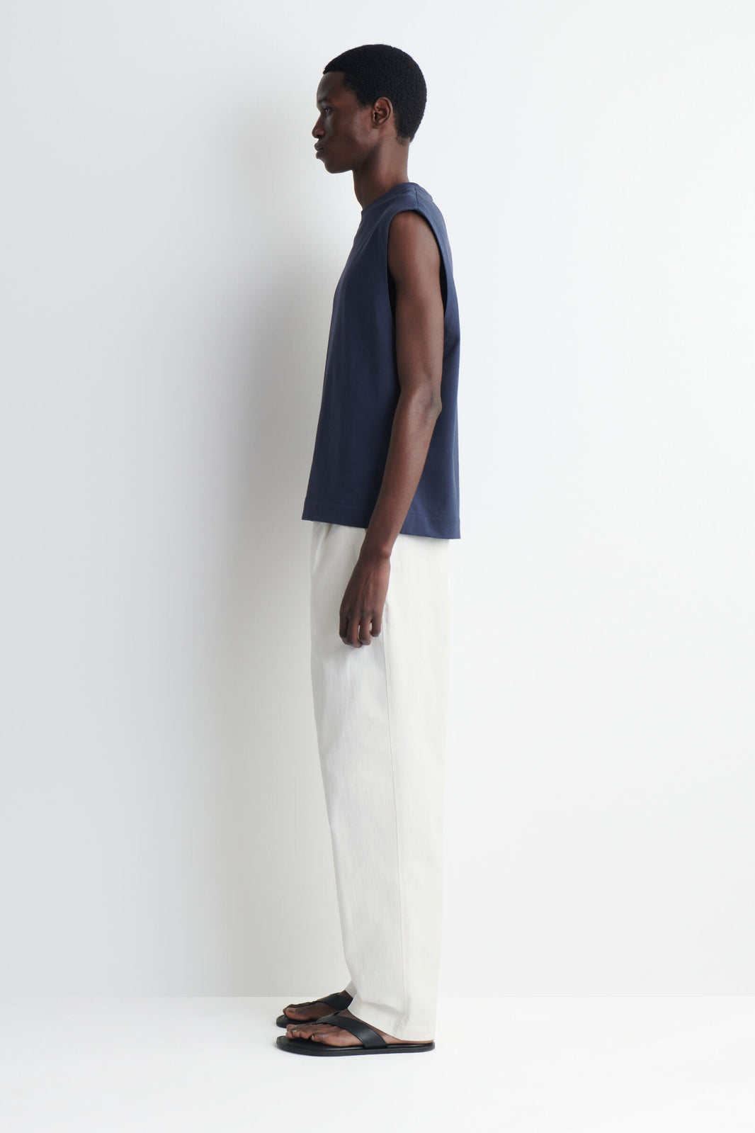 RELAXED COTTON-CREPE TANK TOP - AZUL MARINO