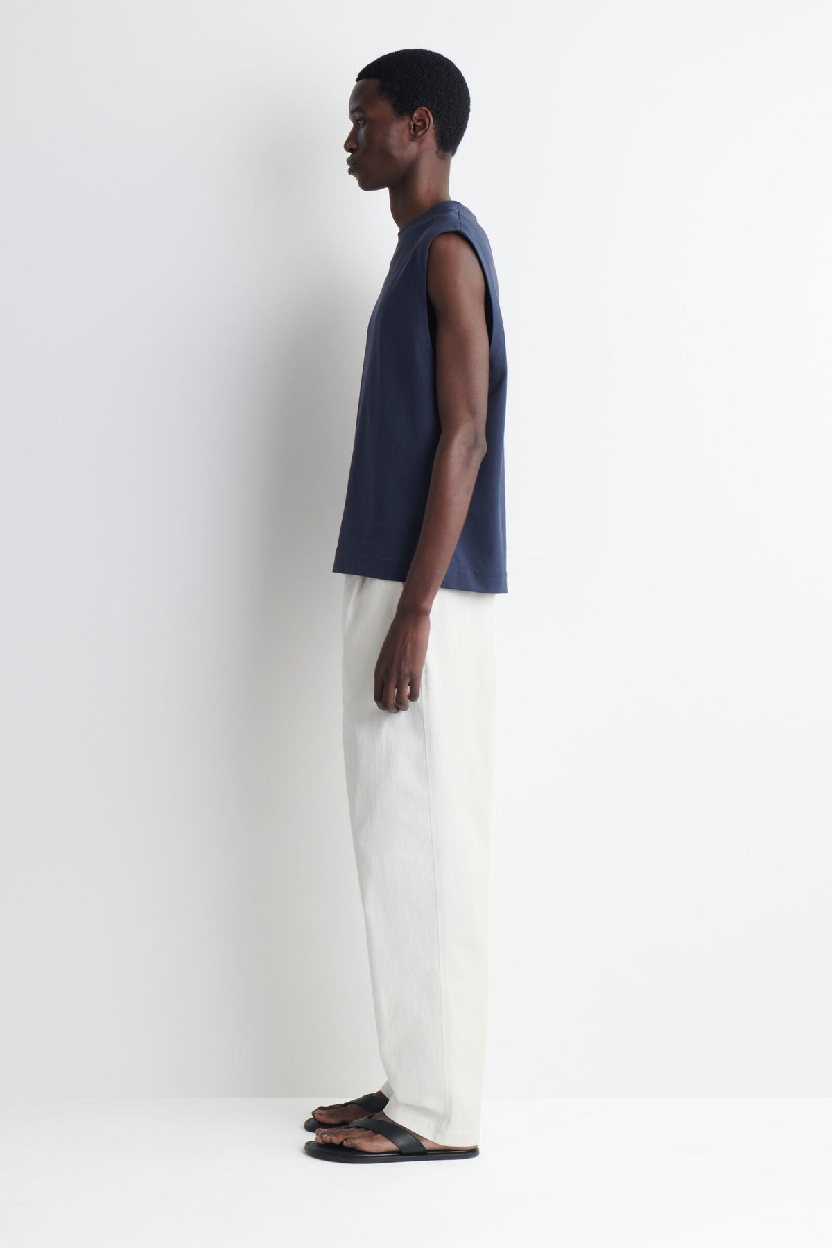 RELAXED COTTON-CREPE TANK TOP - AZUL MARINO