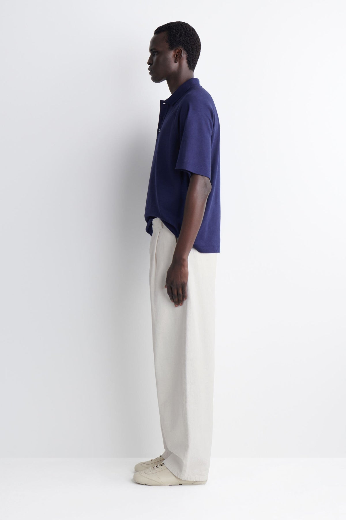 CAMISETA RELAJADA DE ALGODÓN Y LINO - AZUL MARINO - StillMedia/Lookbook