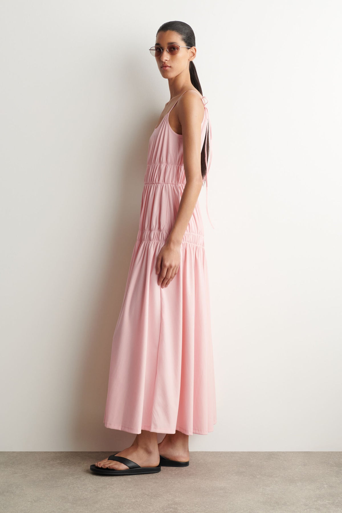 VESTIDO MIDI DE JERSEY RECOGIDO - ROSADO