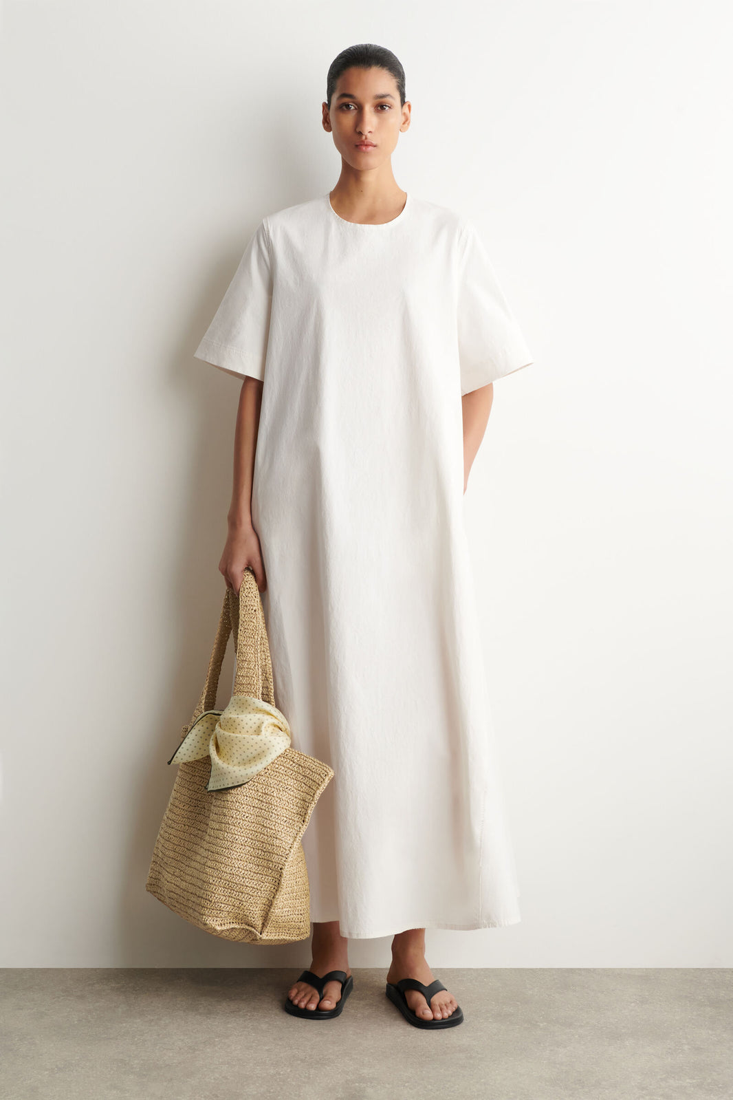 VESTIDO MIDI POPELINA ALGODÓN - BLANCO