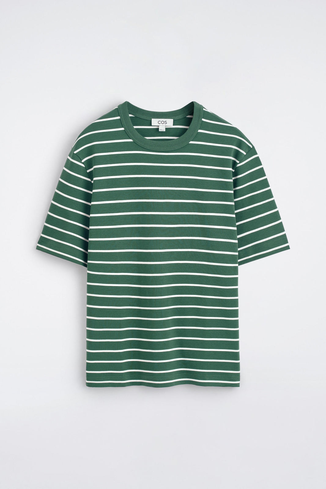 CAMISETA DE ALGODÓN ENTRELAZADO CON CUELLO REDONDO - VERDE / BLANCO / RAYAS | DescriptiveStillLife