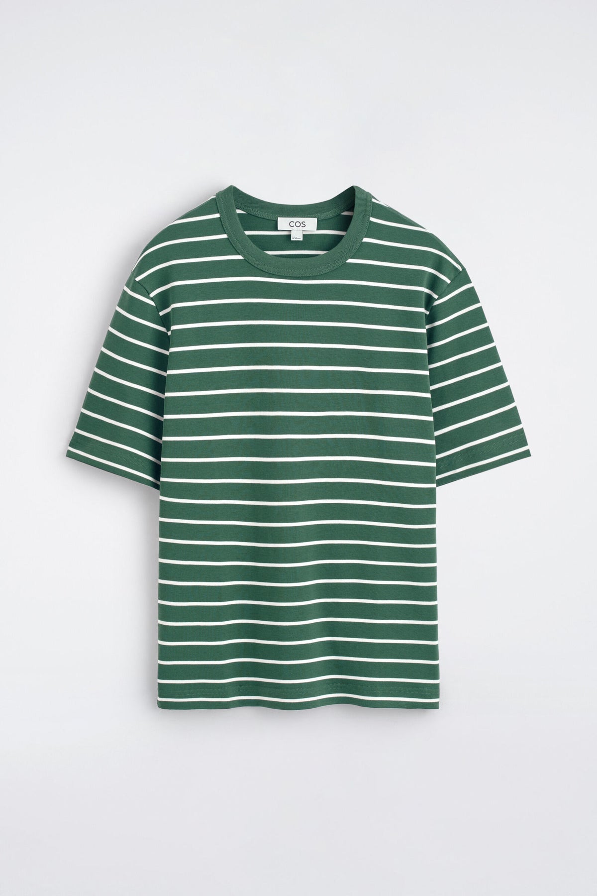 CAMISETA DE ALGODÓN ENTRELAZADO CON CUELLO REDONDO - VERDE / BLANCO / RAYAS | DescriptiveStillLife
