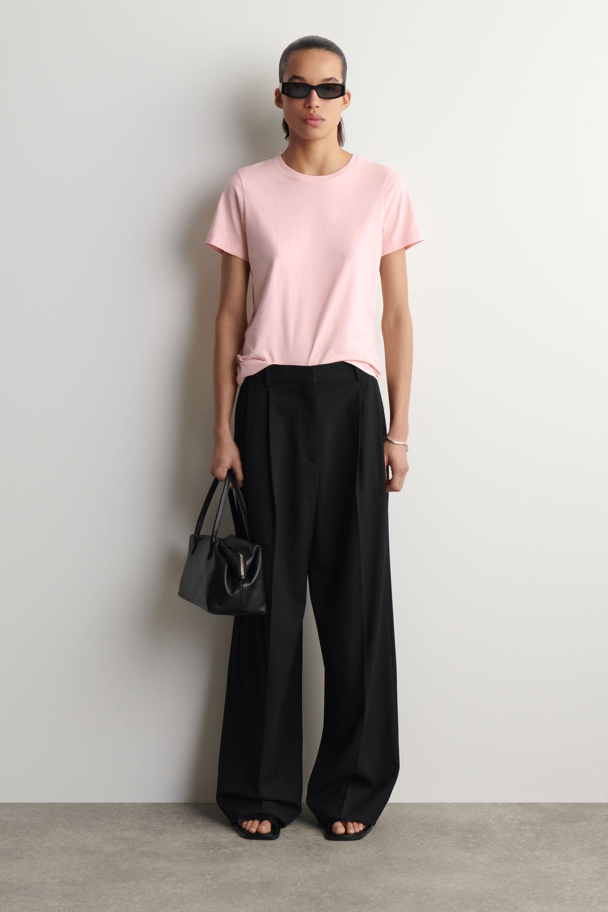 CAMISETA DE ALGODÓN CON CUELLO REDONDO - ROSA CLARO