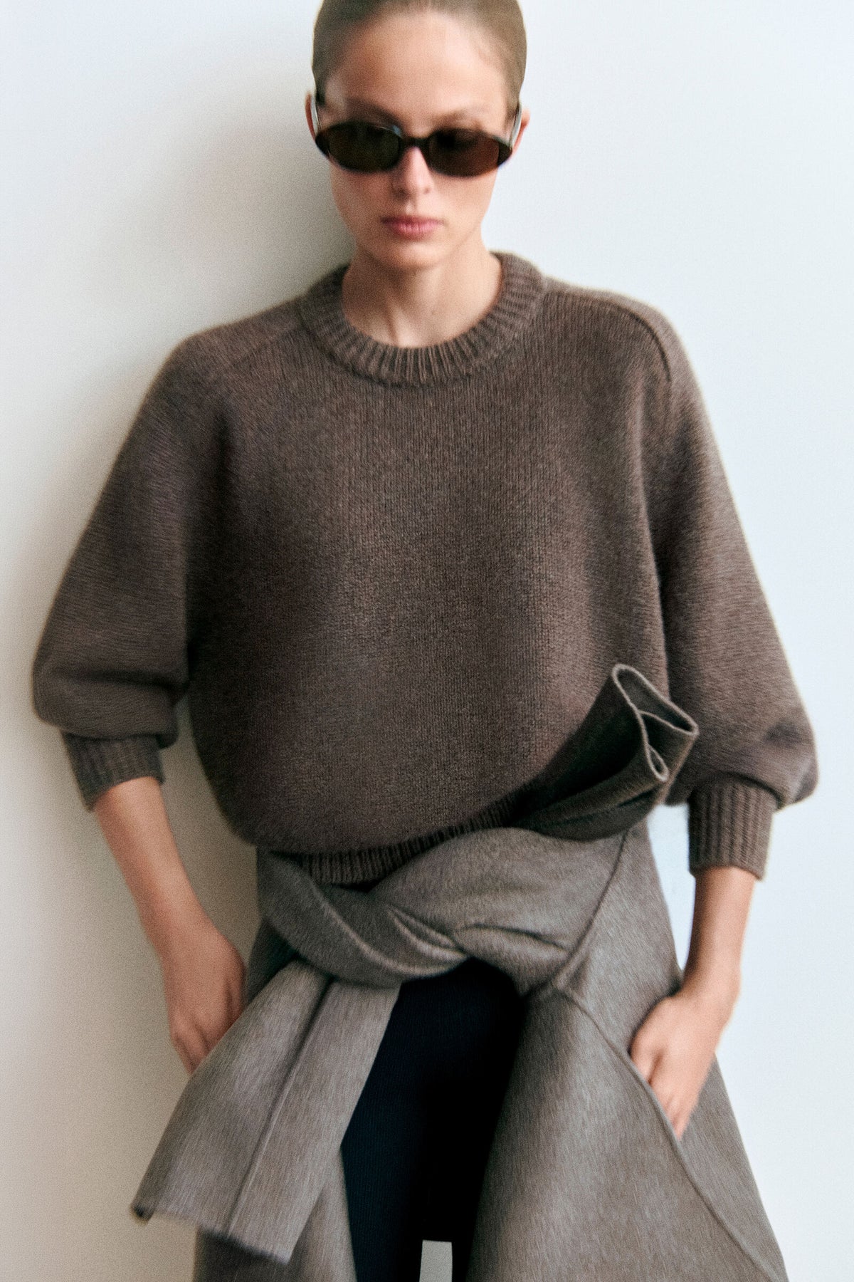SWEATER DE CASHMERE DE CUELLO REDONDEADO - MARRÓN MEZCLADO