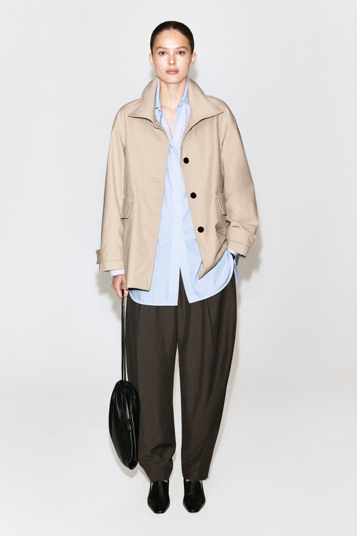CHAQUETA DE CUELLO DE EMBUDO DE ALGODÓN-TWILL - BEIGE CLARO
