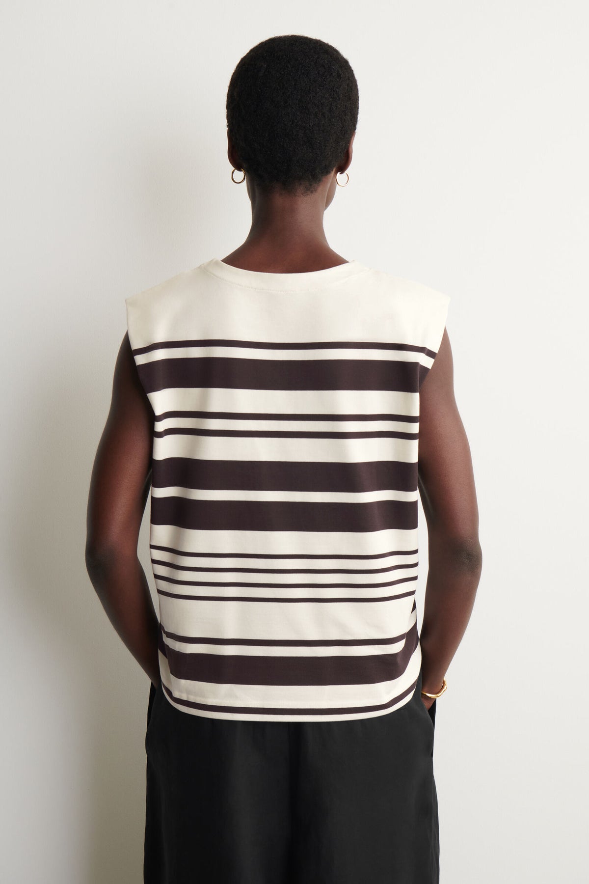 CAMISETA DE ALGODÓN CON HOMBROS DOBLADOS - BLANCO / MARRÓN / RAYADO - StillMedia/Lookbook