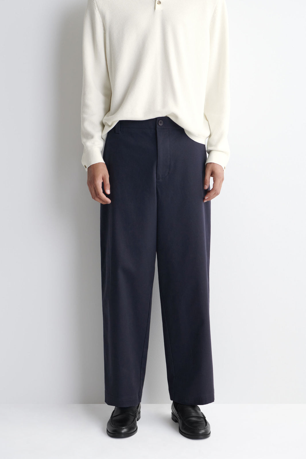 PANTALONES DE ALGODÓN TAILLON DE AJUSTE RELAJADO Y DE PIERNA RECTO - AZUL MARINO