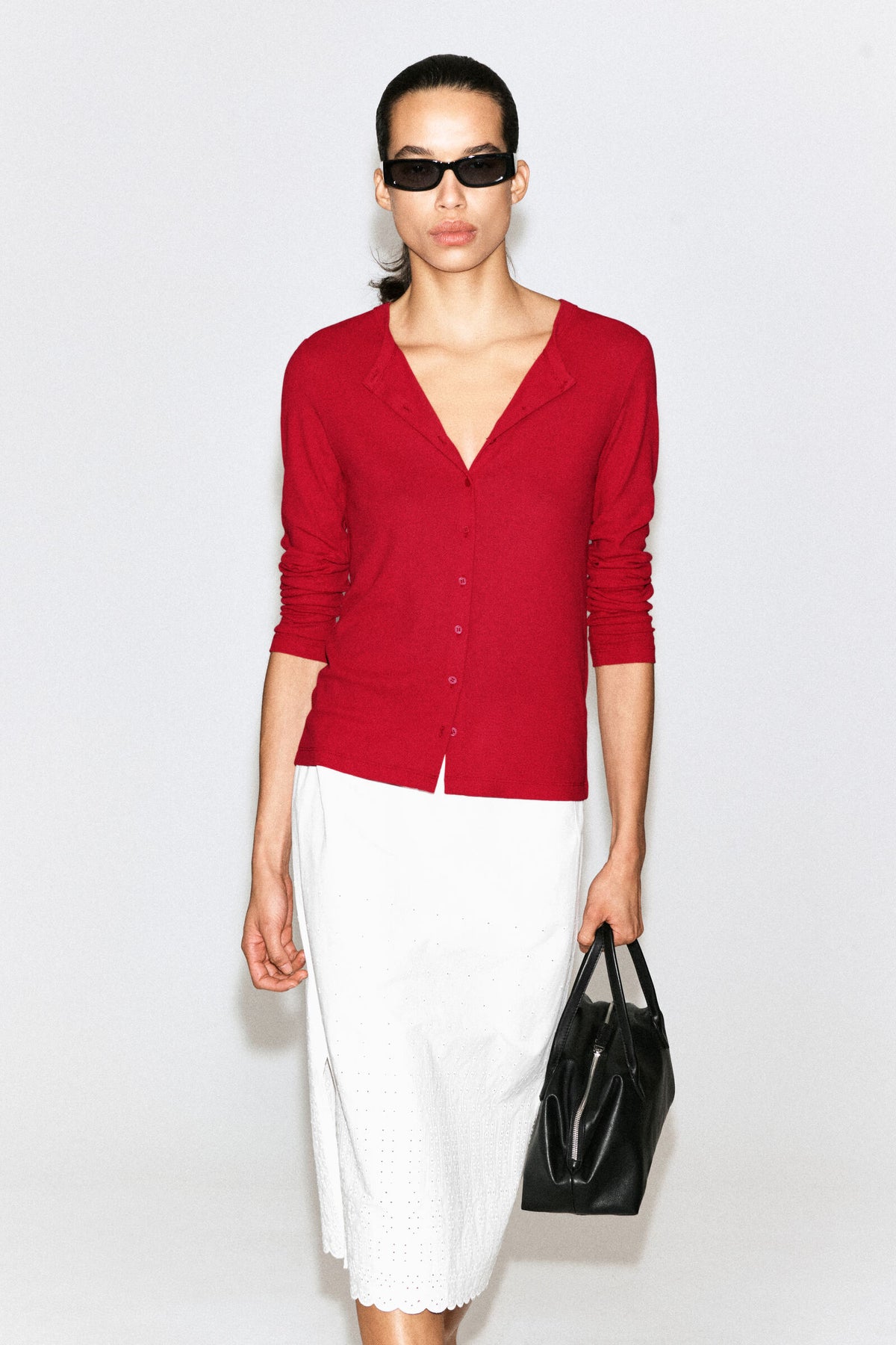 JERSEY CÁRDIGAN TOP - ROJO