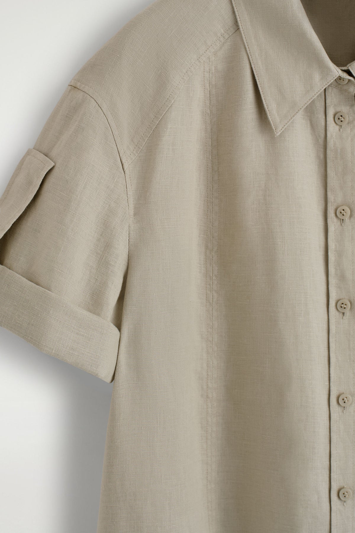 CAMISA DE LINO CON MANGAS DOBLADAS - BEIGE - StillMedia/DescriptiveDetail