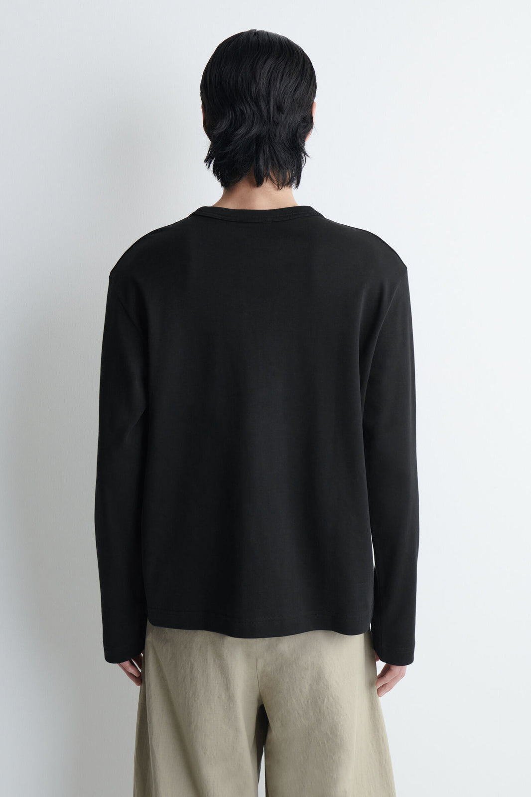 CAMISETA DE JERSEY INTERLOCK RELAJADA DE MANGA LARGA - NEGRO
