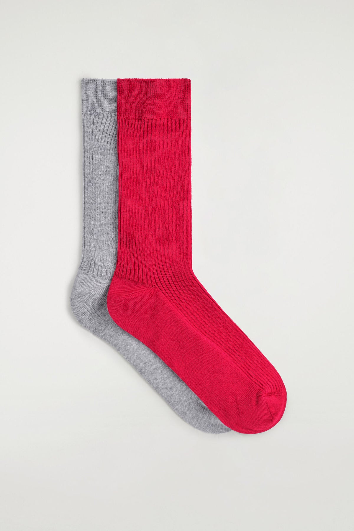 PAQUETE DE 2 PARES DE CALCETINES ACANALADOS - GRIS MELANGE / ROJO | 