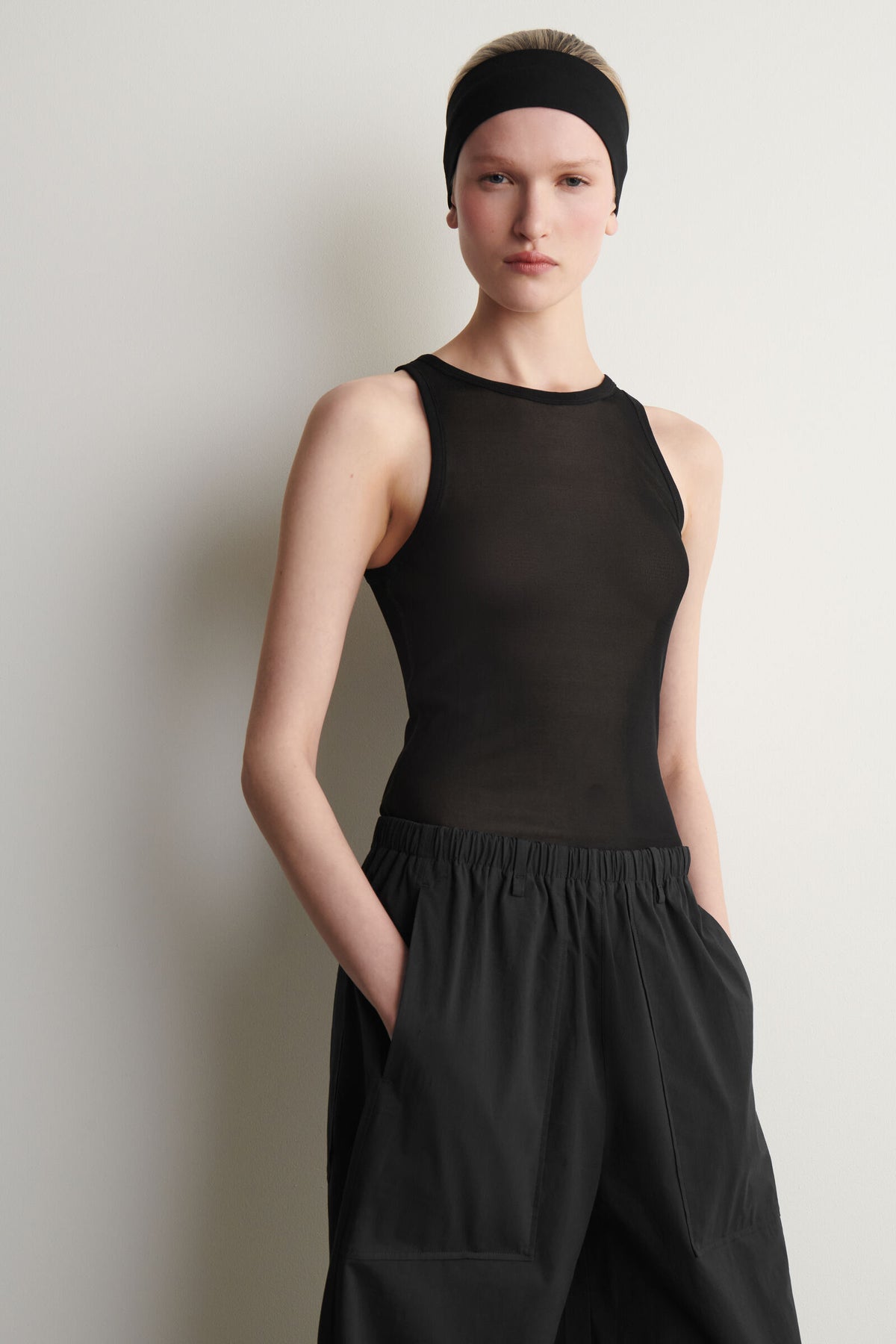 PANTALONES DE ALGODÓN DE CORTE RECTO - NEGRO