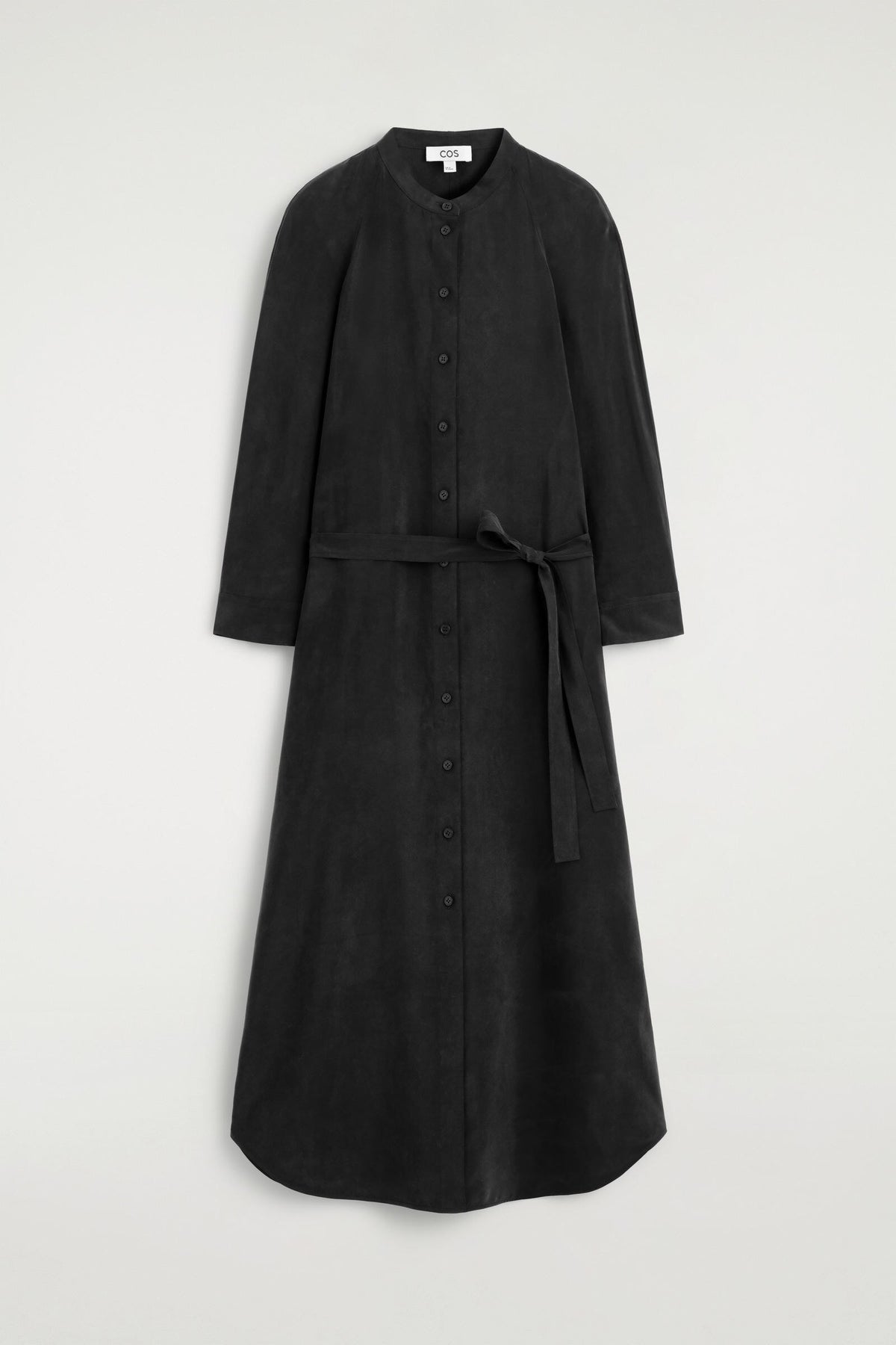 VESTIDO CAMISERO MIDI SIN CUELLO CON CINTURÓN - NEGRO - StillMedia/DescriptiveStillLife