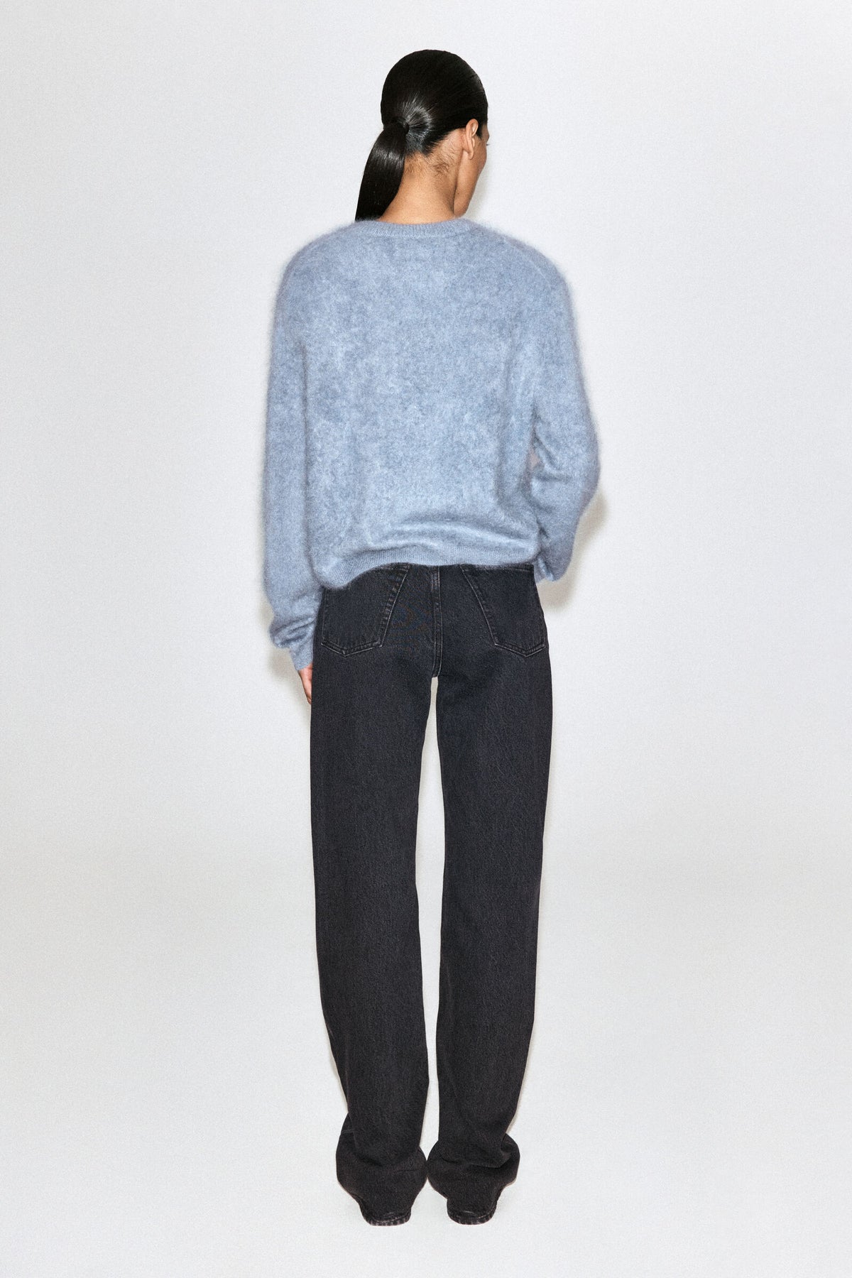 CÁRDIGAN DE CASHMERE PEINADO CON CUELLO REDONDO - AZUL