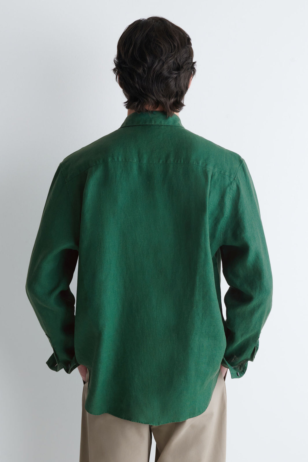 CAMISA DE LINO RELAJADA - VERDE OSCURO
