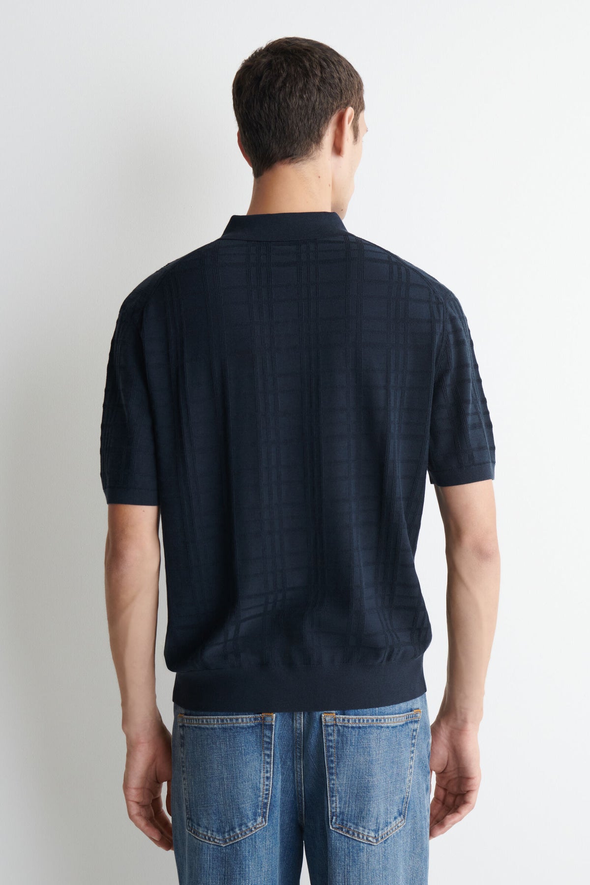 POLO DE JACQUARD A CUADROS - AZUL MARINO / A CUADROS