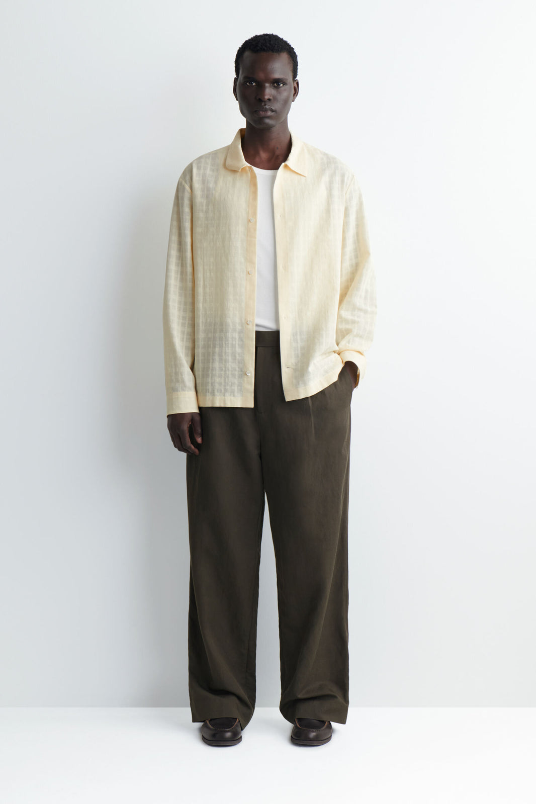 CAMISA DE ALGODÓN JACQUARD A CUADROS - AMARILLO MANTEQUILLA