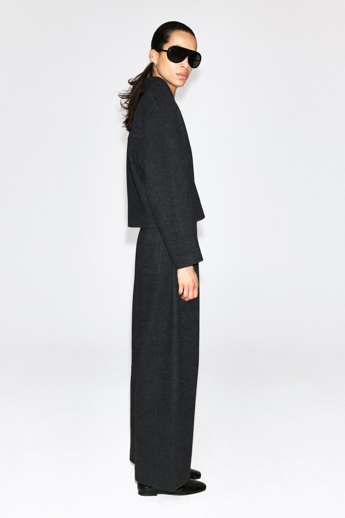 PANTALONES DE PIERNA BARREL DE MEZCLA DE LANA ESCALDADA - GRIS MEZCLA