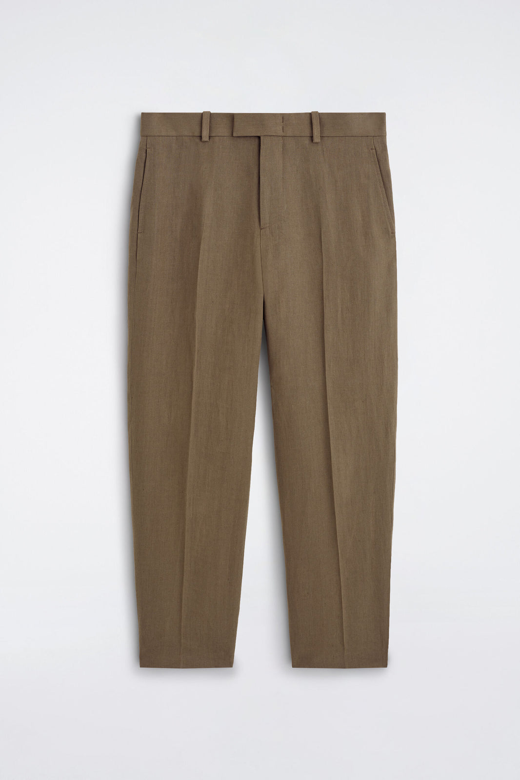 PANTALONES DE LINO CON TALLE RELAJADO Y CORTE CÓNICO - BEIGE | DescriptiveStillLife